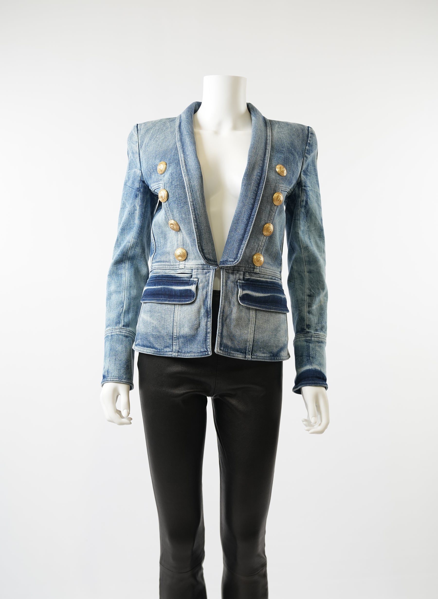 Balmain Denim Jacket with Gold Military Buttons