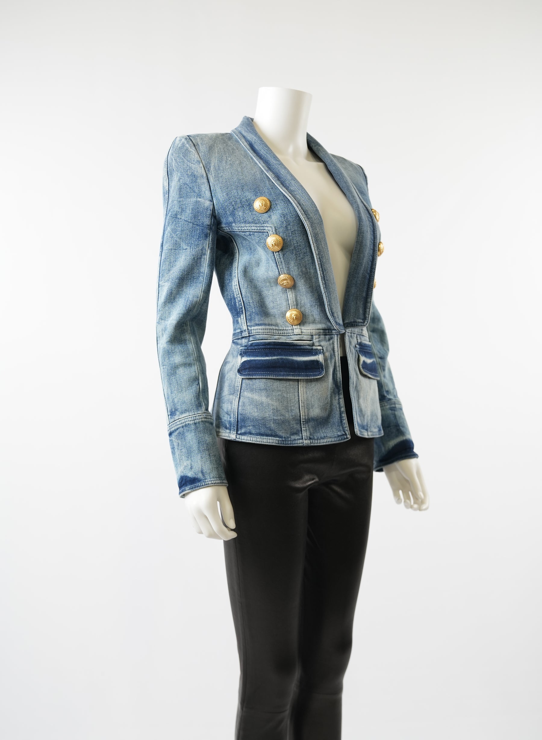 Balmain Denim Jacket with Gold Military Buttons