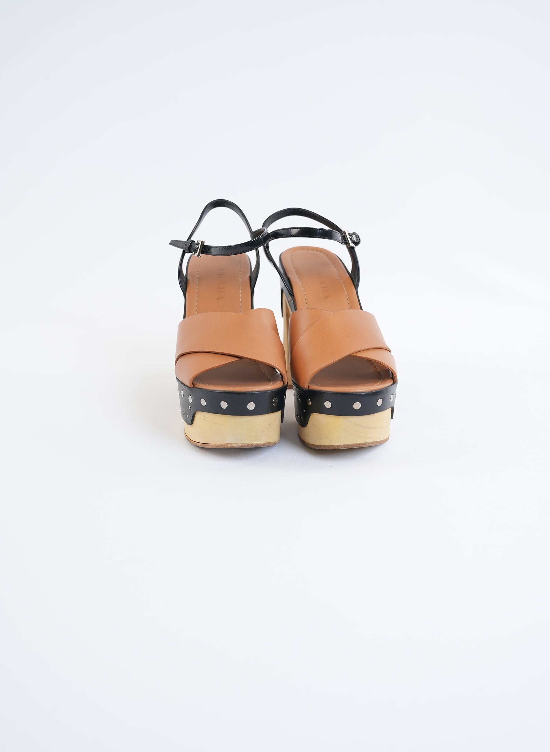 Prada Two Tone Criss Cross Platform Sandal