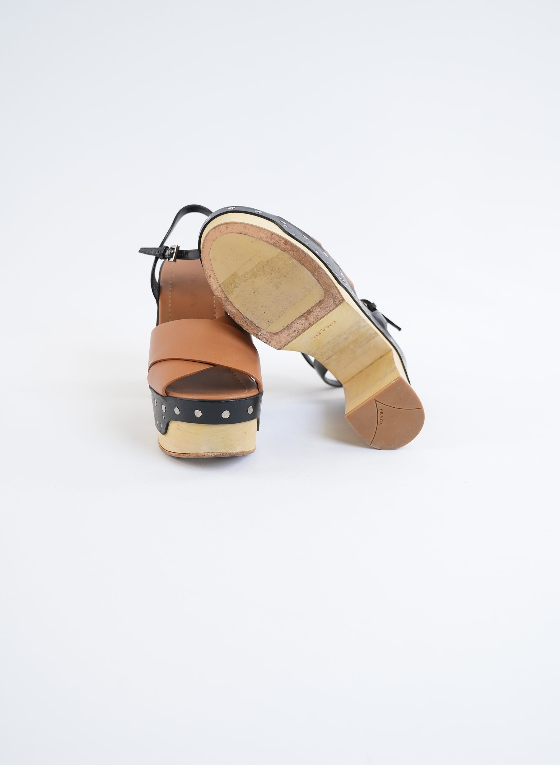 Prada Two Tone Criss Cross Platform Sandal