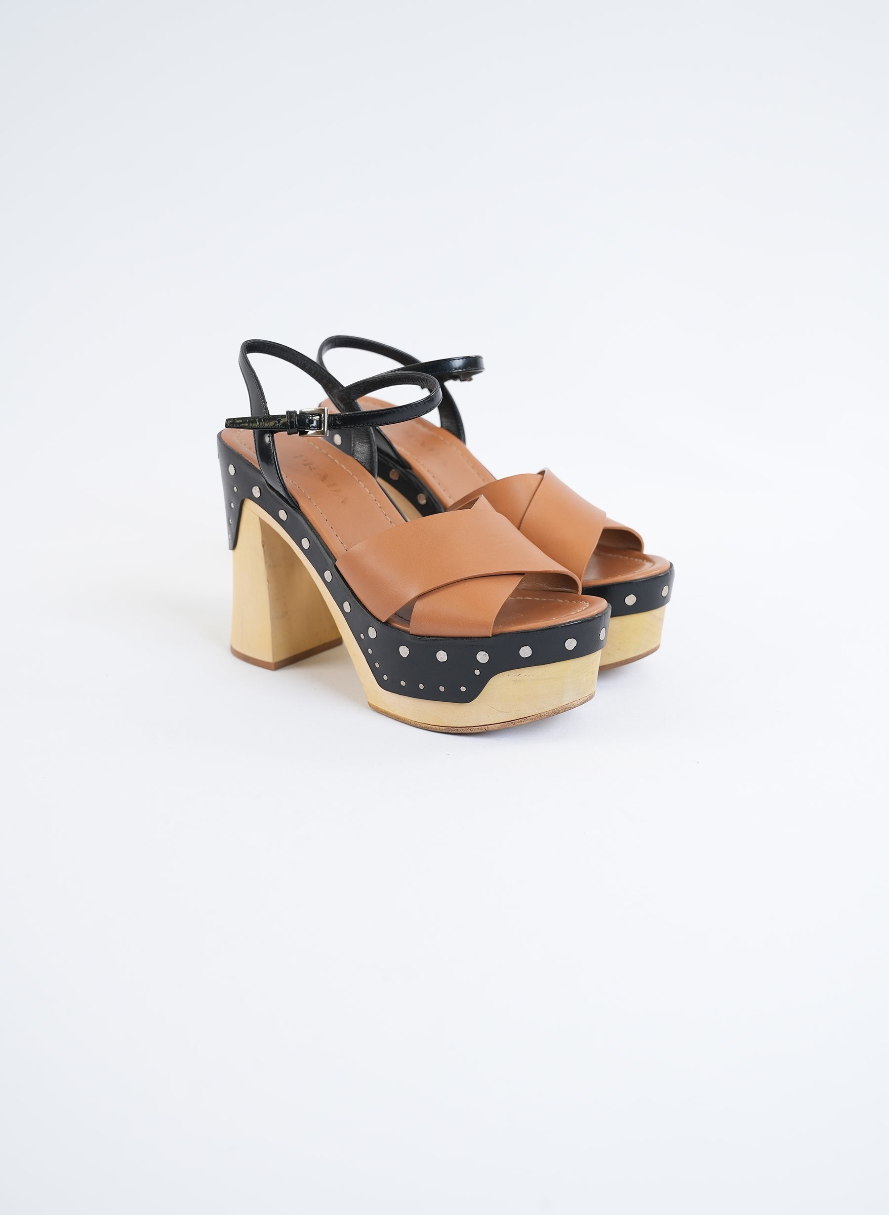 Prada Two Tone Criss Cross Platform Sandal