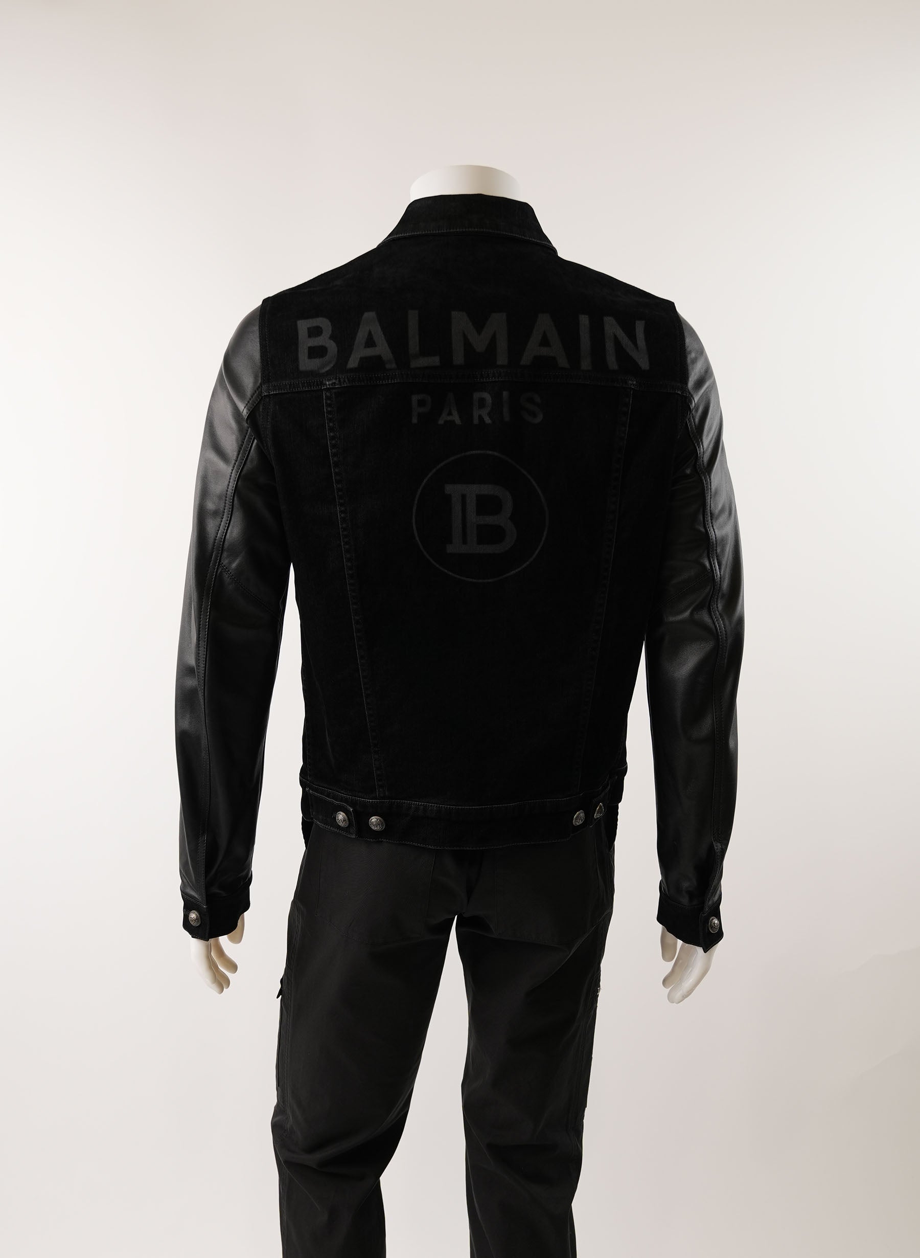 Balmain Slim-Fit Logo-Print Denim and Leather Jacket