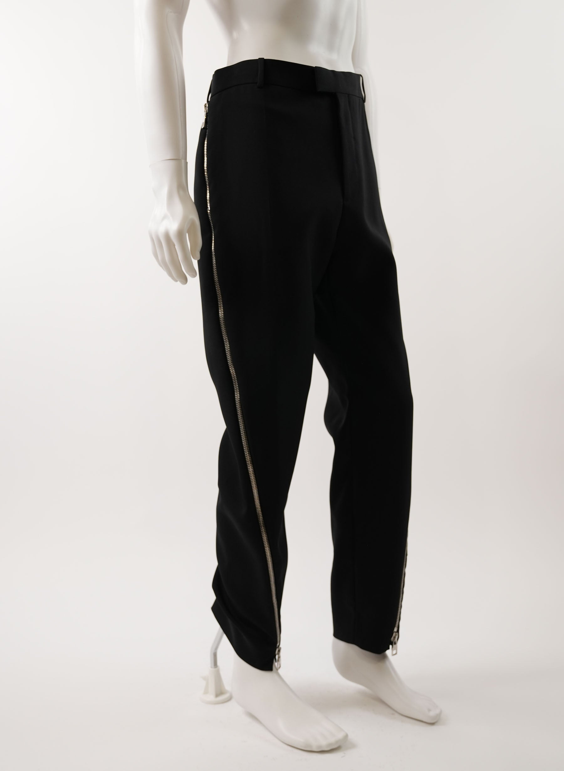 Alexander McQueen Decorative Zip-Detail Wool Tailored Trousers