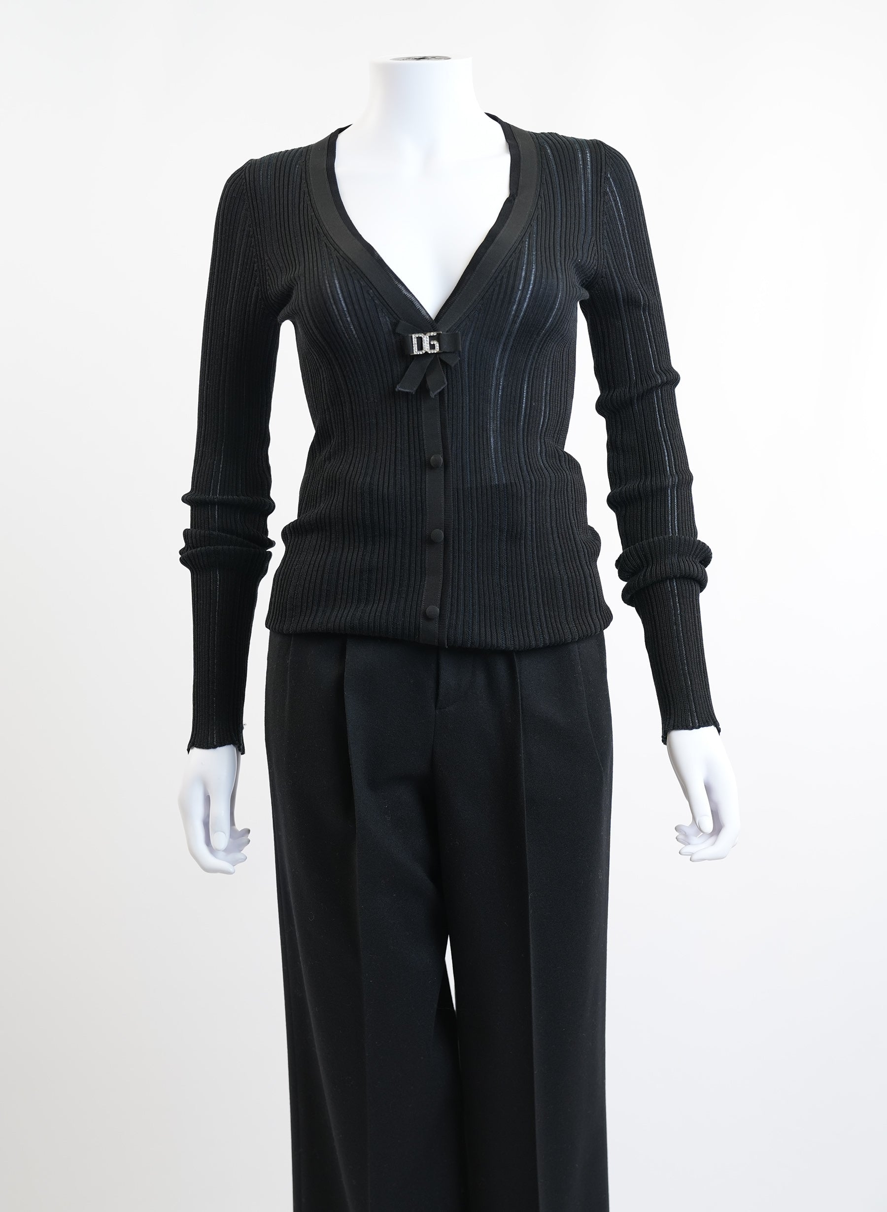 Dolce & Gabbana Black Knit Logo Bow Detail Cardigan