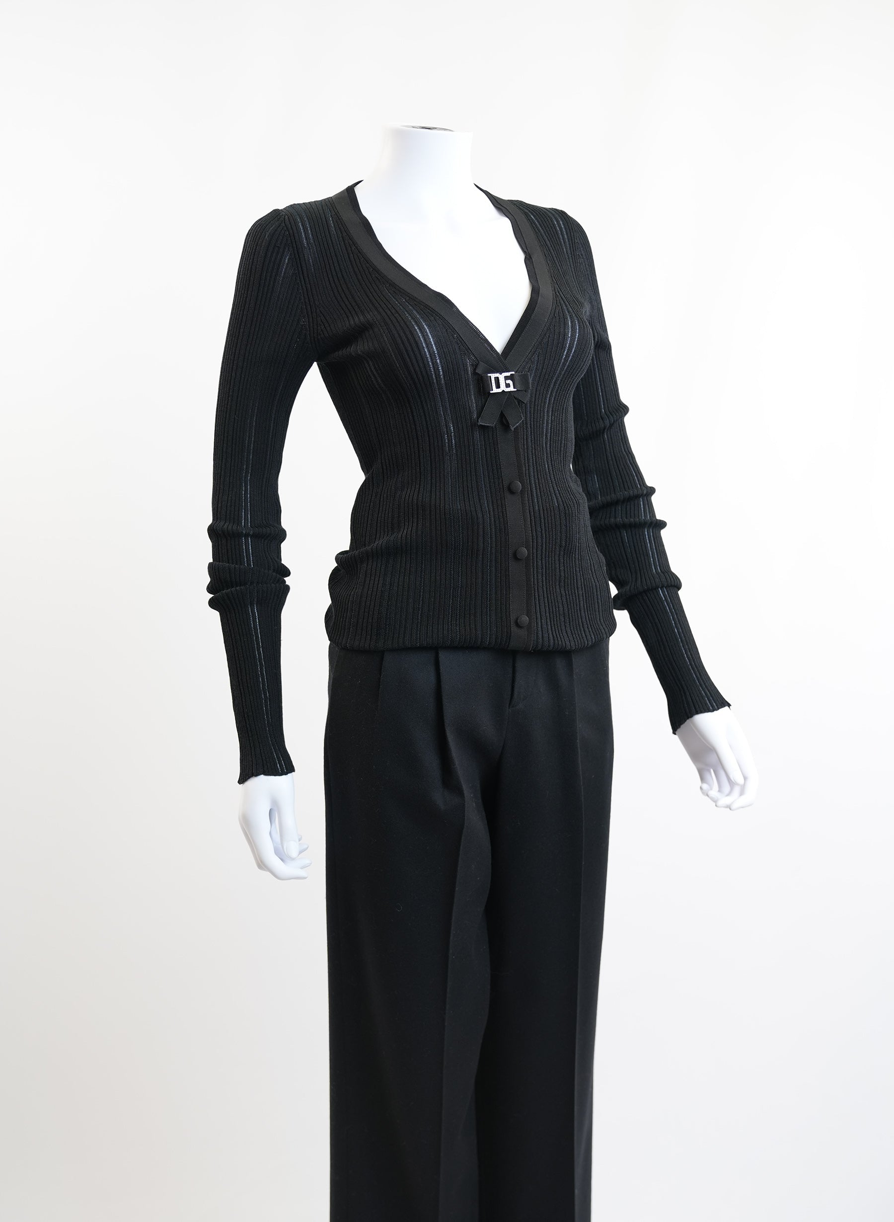 Dolce & Gabbana Black Knit Logo Bow Detail Cardigan