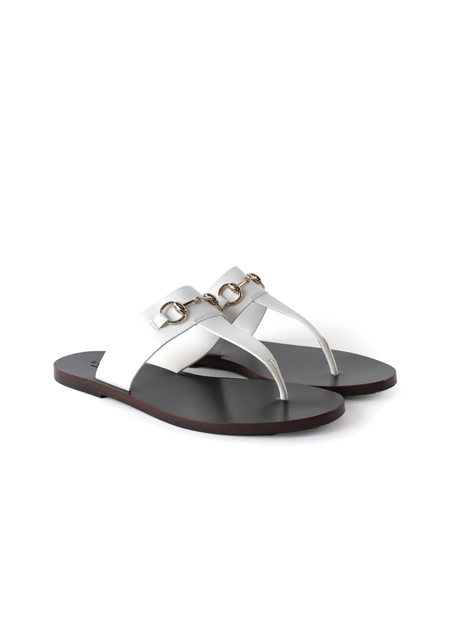 Gucci White Leather Horsebit Sandals