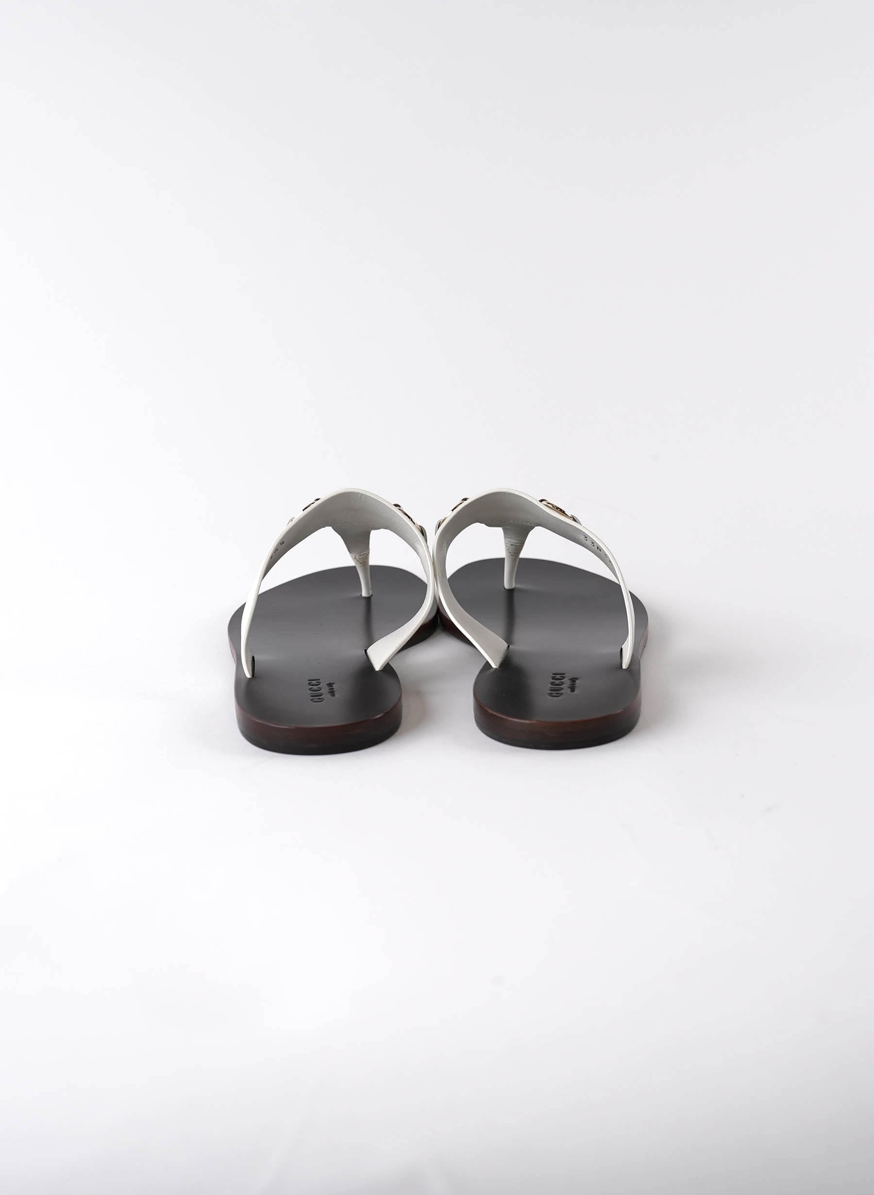 Gucci White Leather Horsebit Sandals