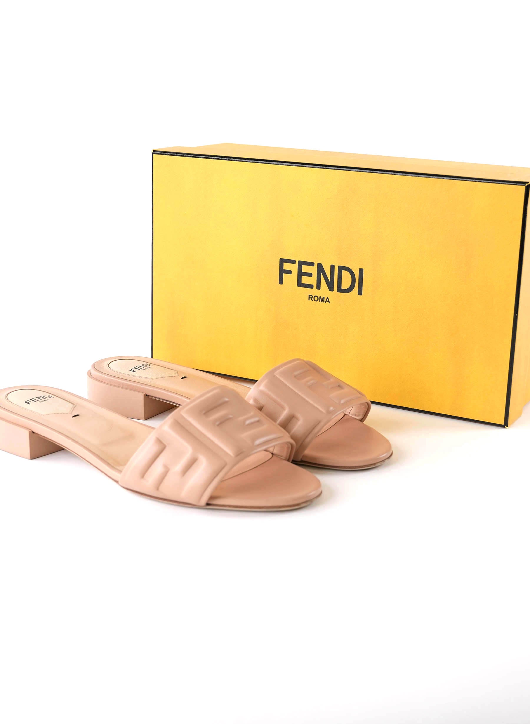 Fendi FF Leather Embossed Sandal