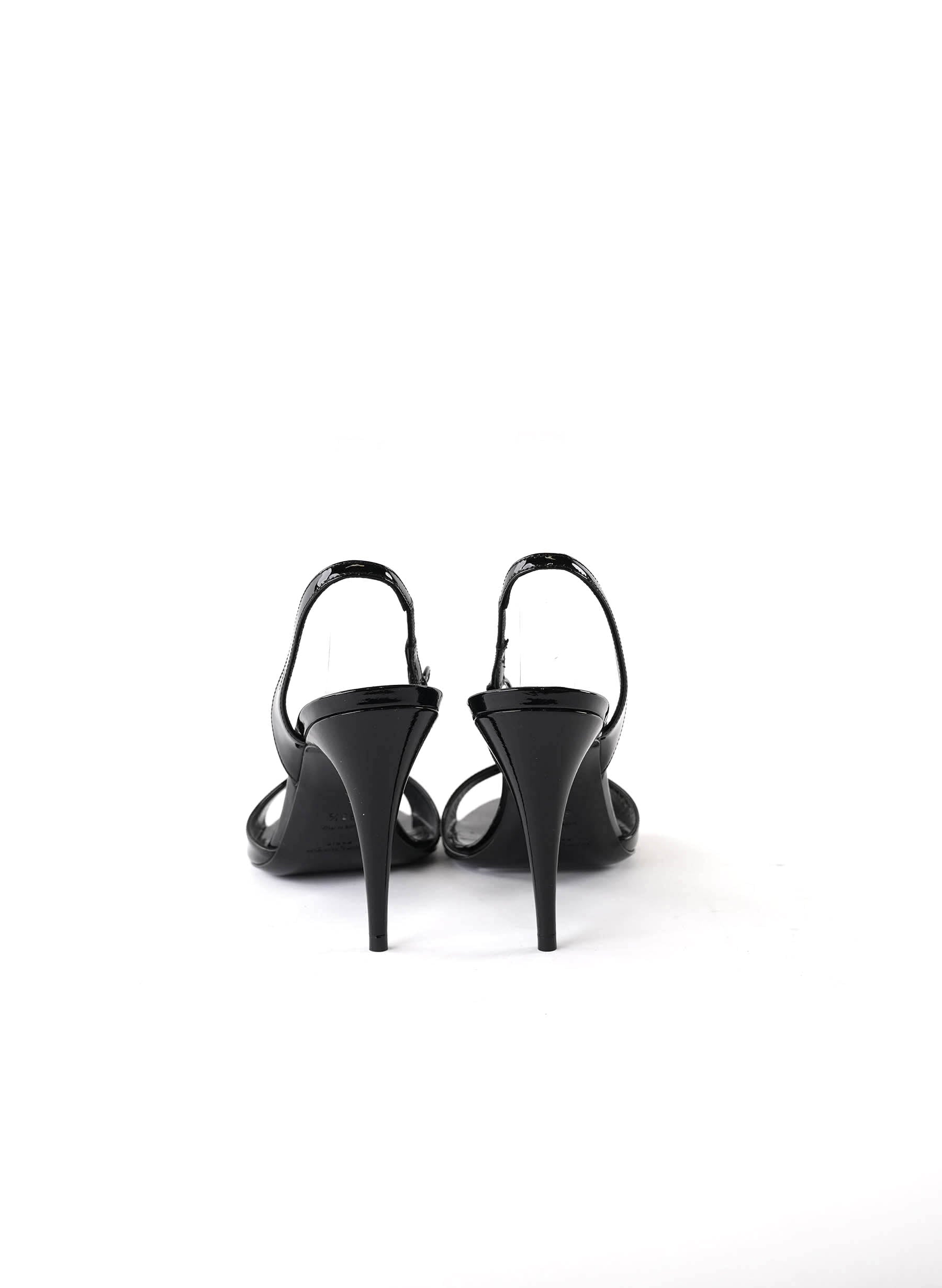 Saint Laurent Patent Calfskin Anouk 110 Sandals 39 Black