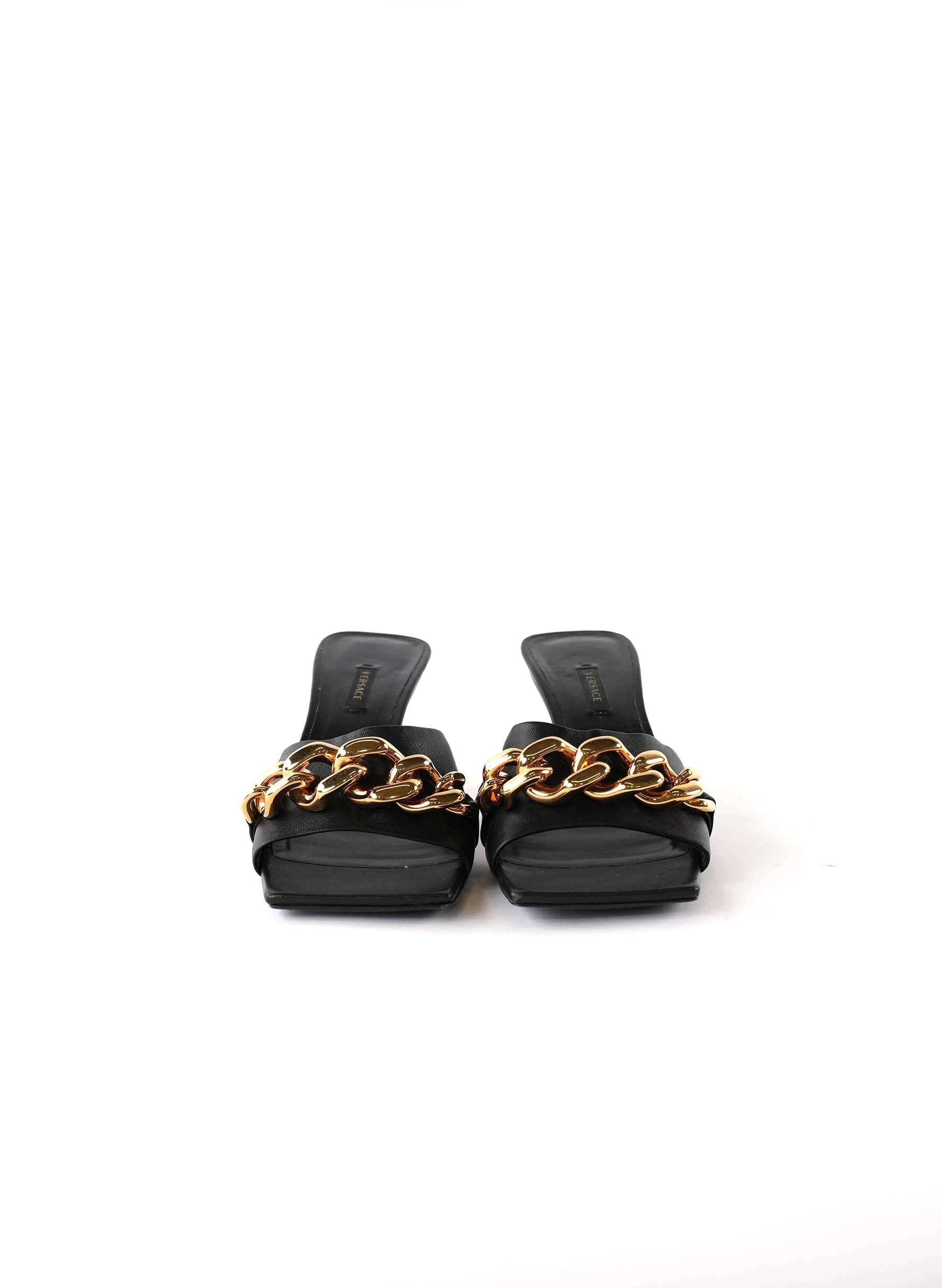 Versace Black Chain Link Slide Sandals