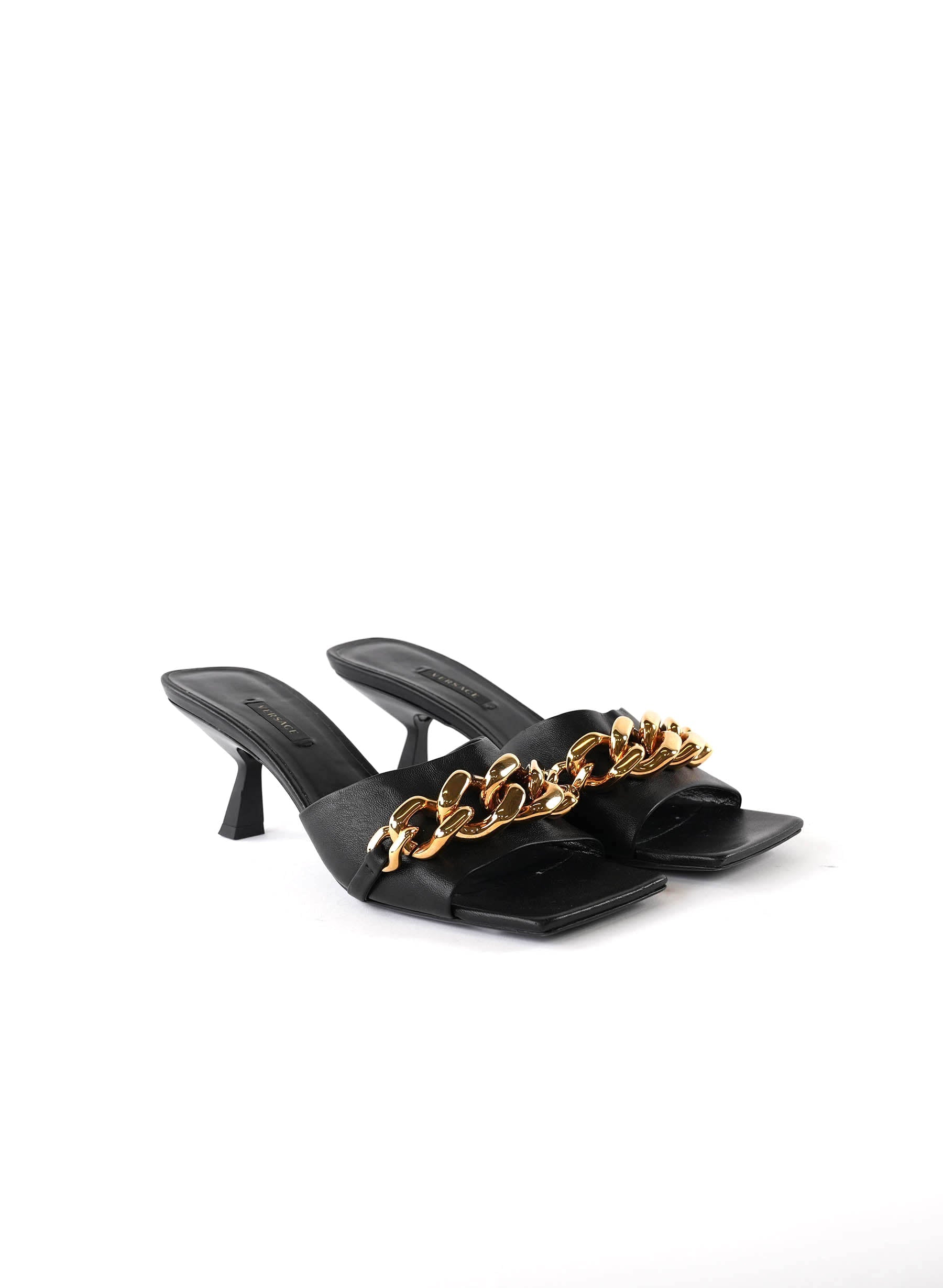 Versace Black Chain Link Slide Sandals