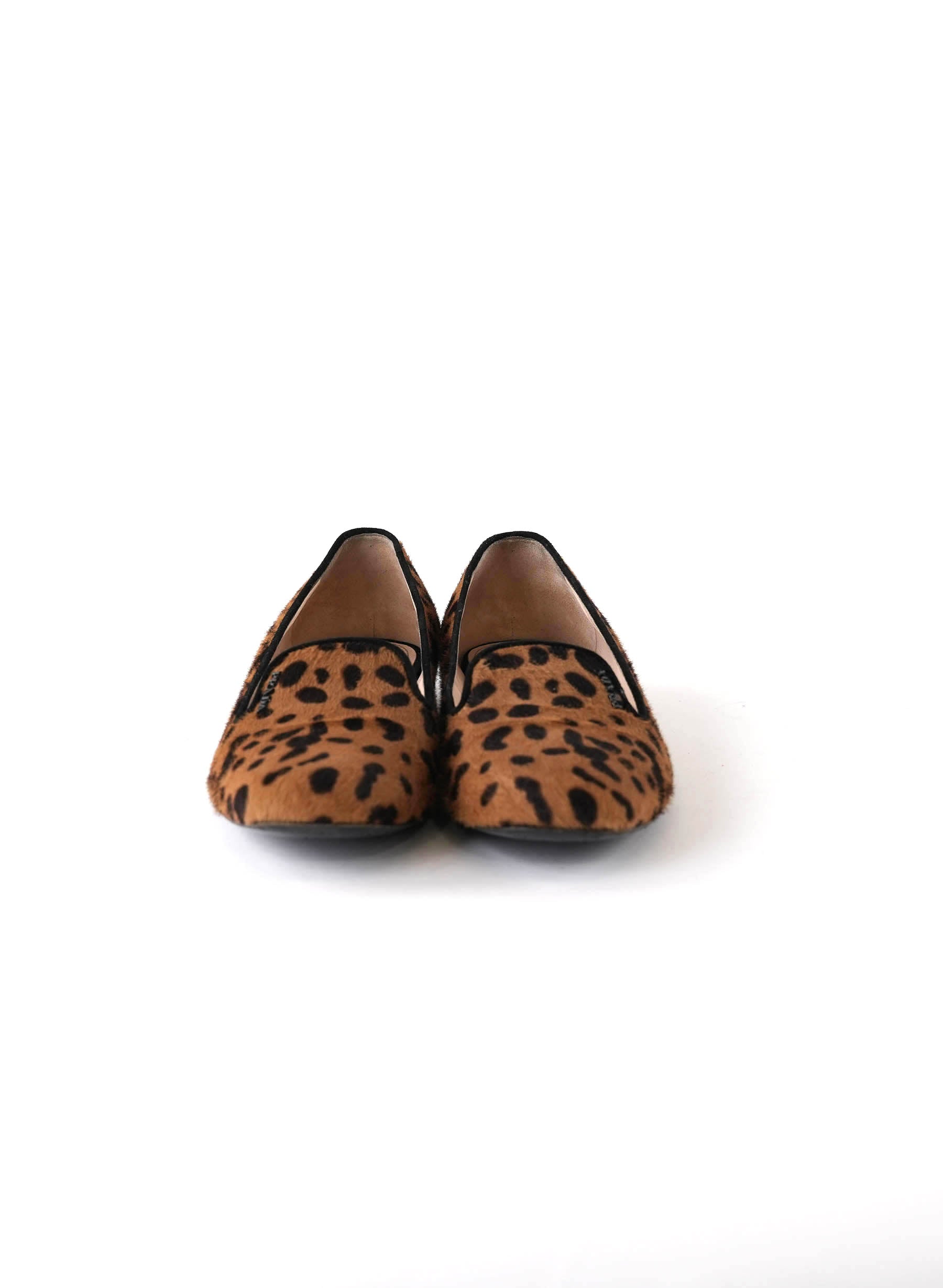 Prada Beige/Brown Animal Print Calf Hair Smoking Slippers