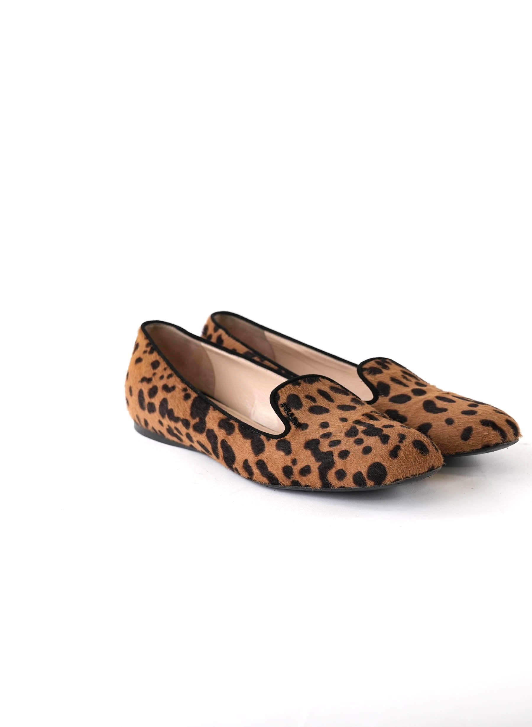 Prada Beige/Brown Animal Print Calf Hair Smoking Slippers