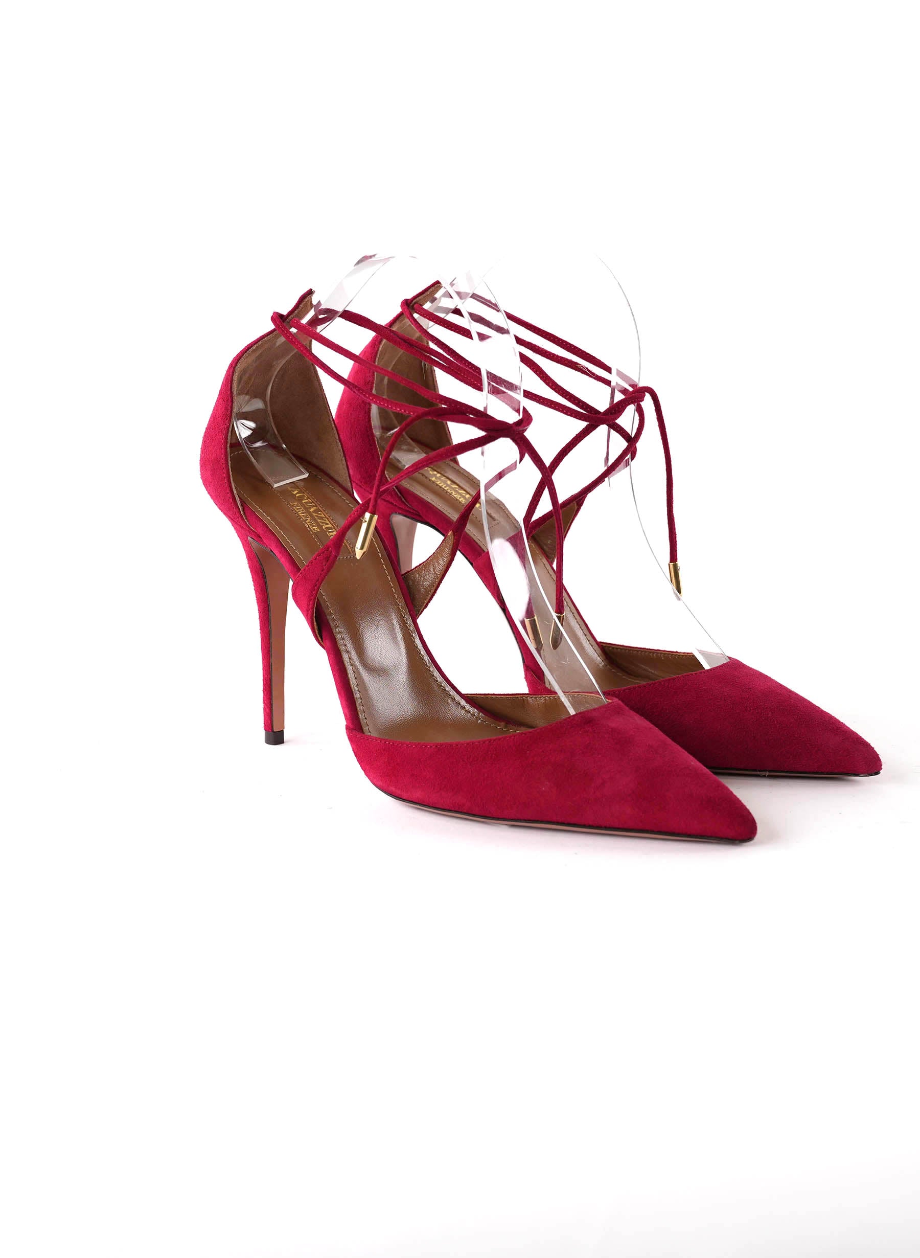 Aquazzura Red Suede Ankle Tie Heel