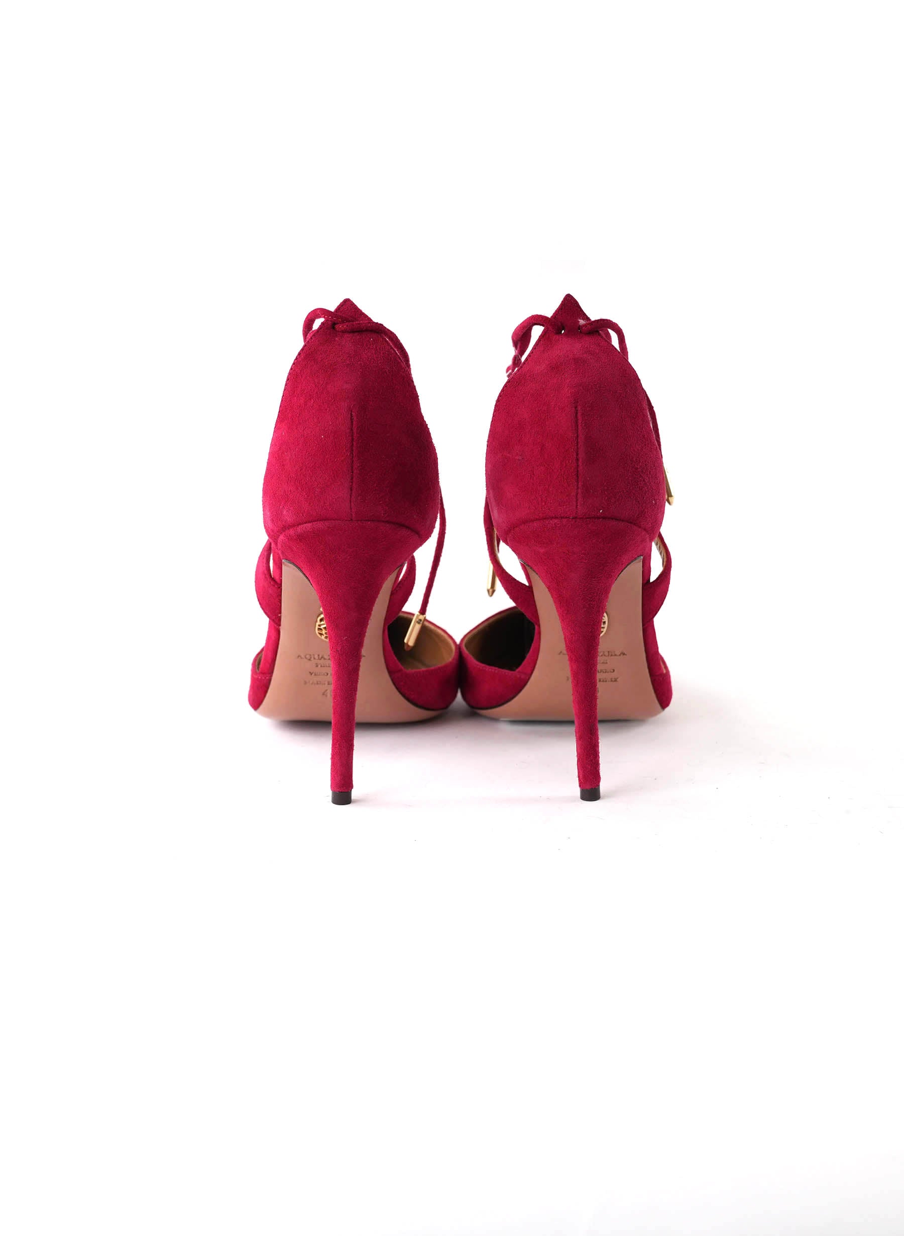 Aquazzura Red Suede Ankle Tie Heel