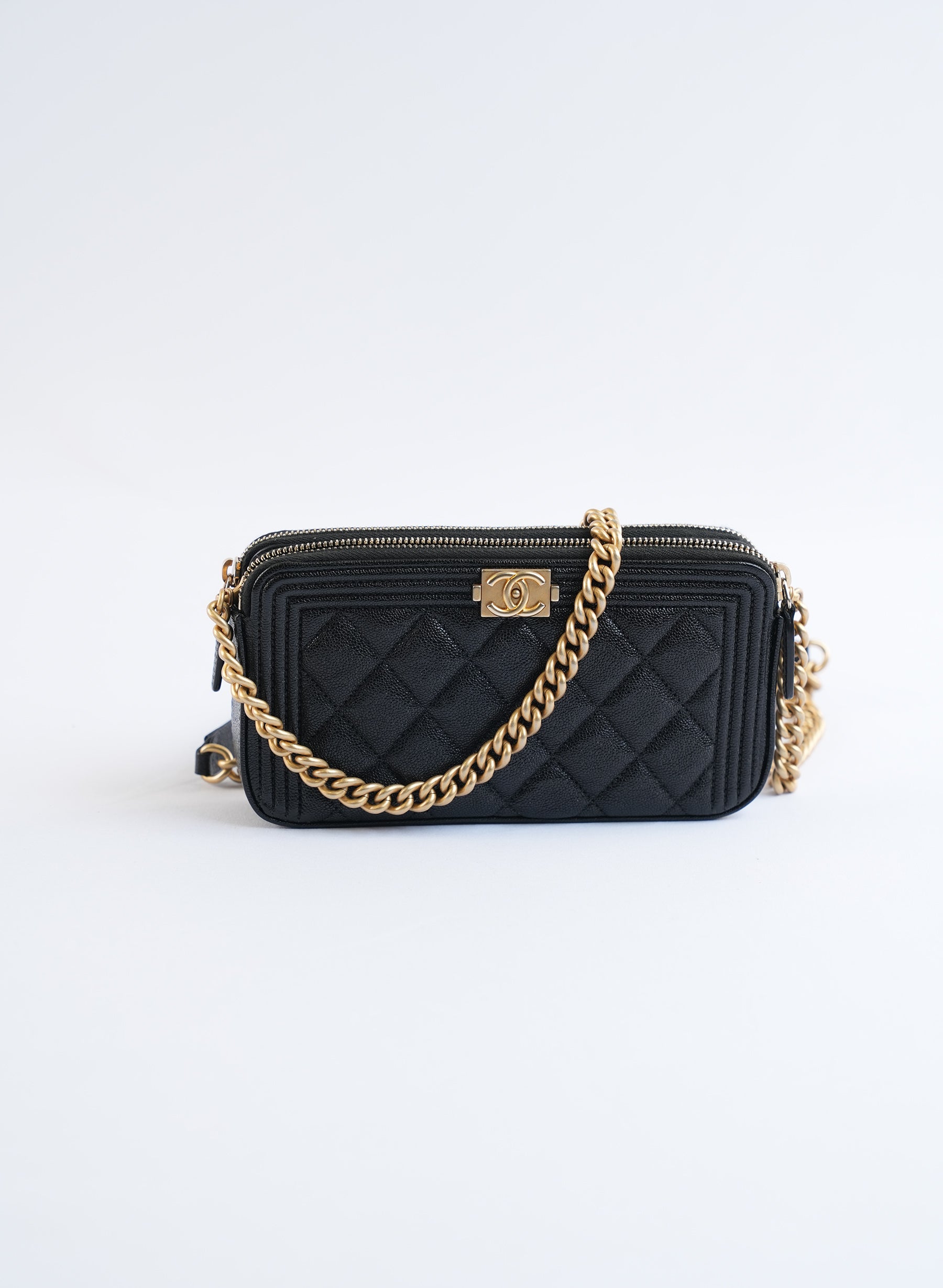 Chanel Black Caviar Leather Chain Wallet