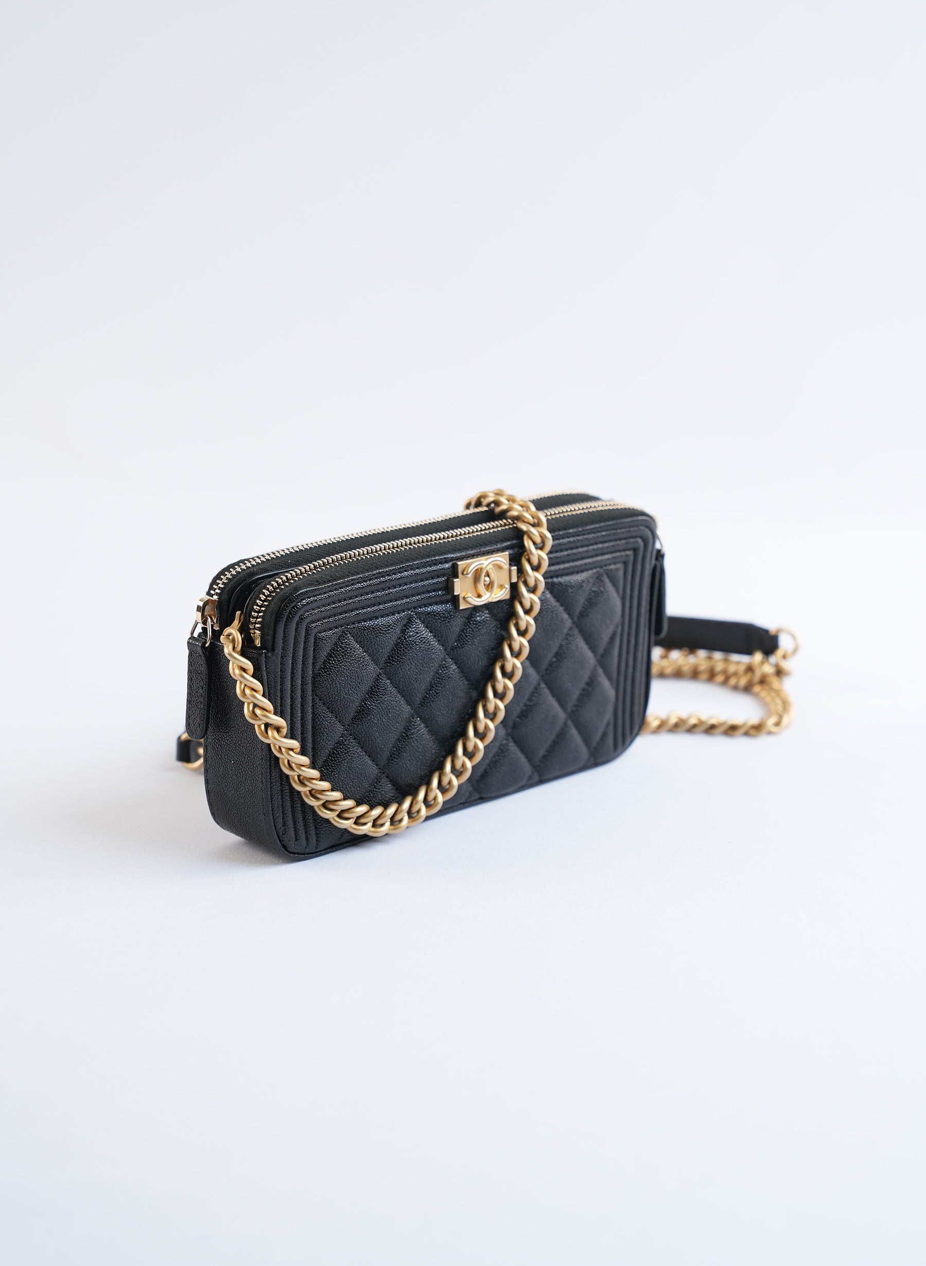 Chanel Black Caviar Leather Chain Wallet