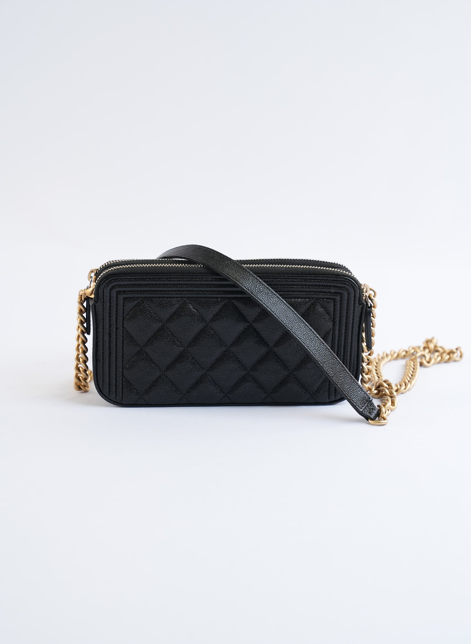 Chanel Black Caviar Leather Chain Wallet