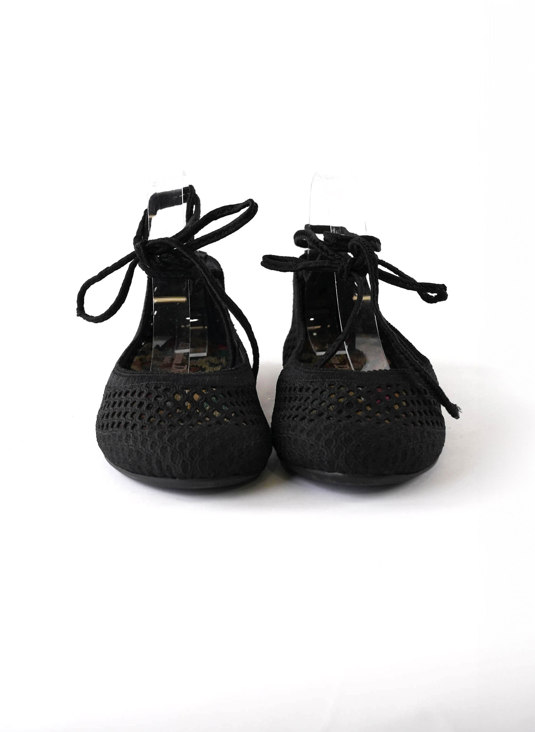 Dior Black Embroidered Mesh Poeme Ankle Tie Ballet Flats