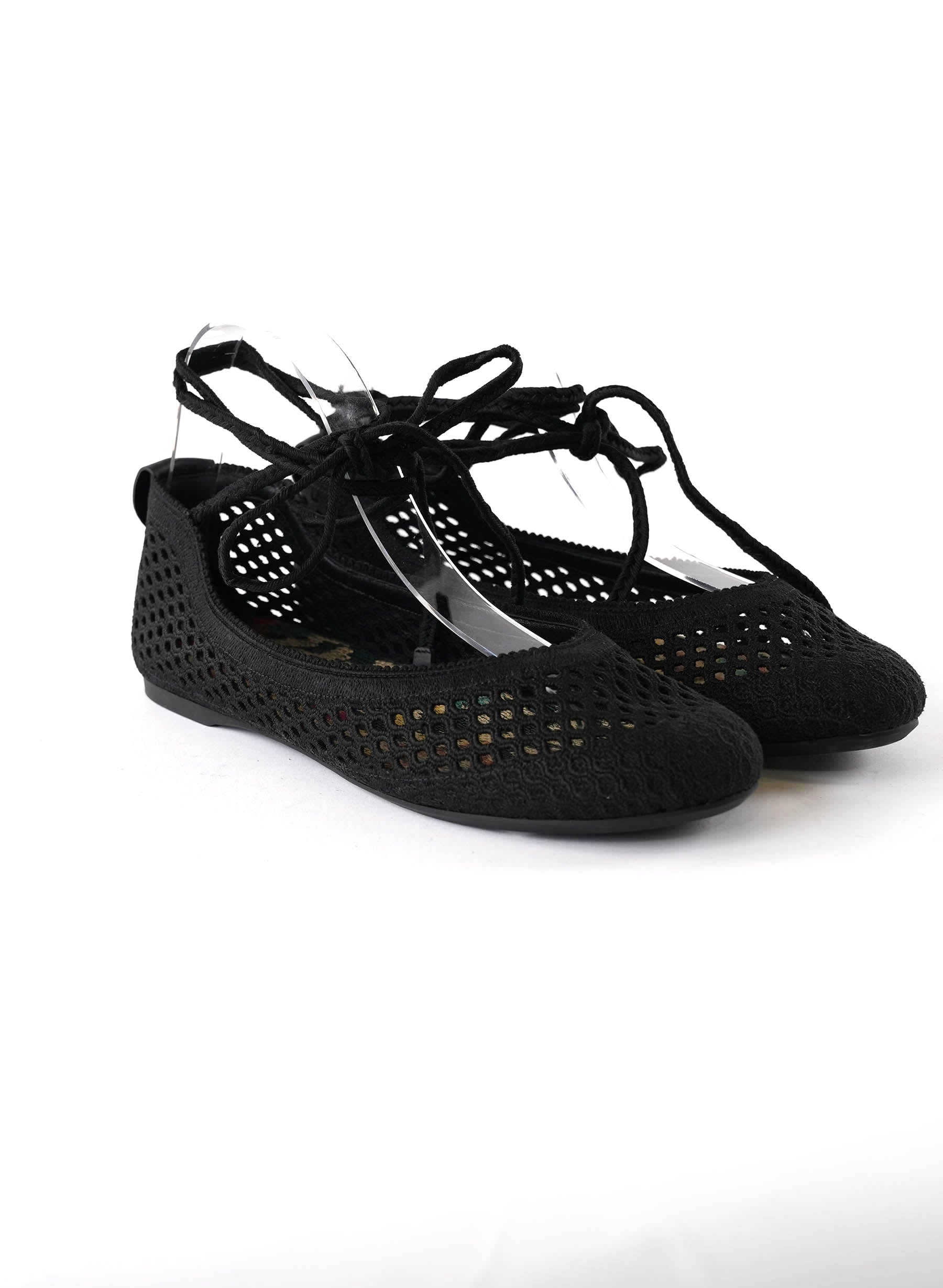 Dior Black Embroidered Mesh Poeme Ankle Tie Ballet Flats