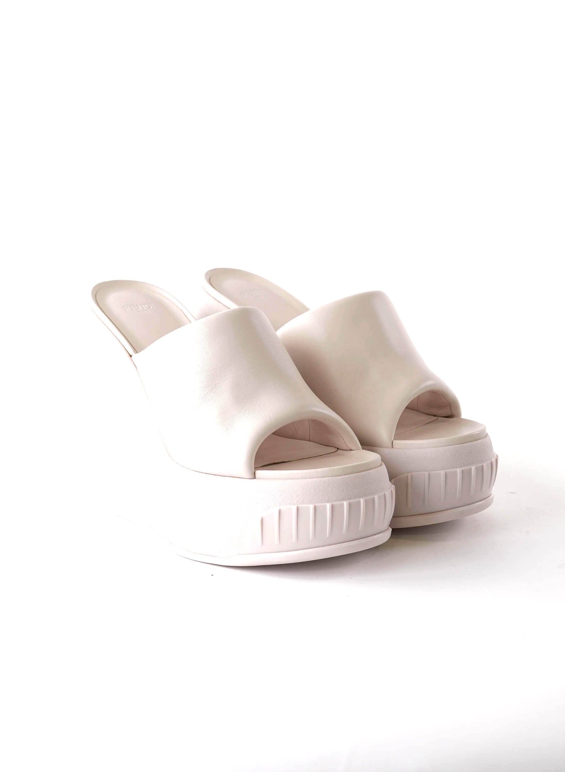 Fendi Leather Wedge Sandals Cream 40