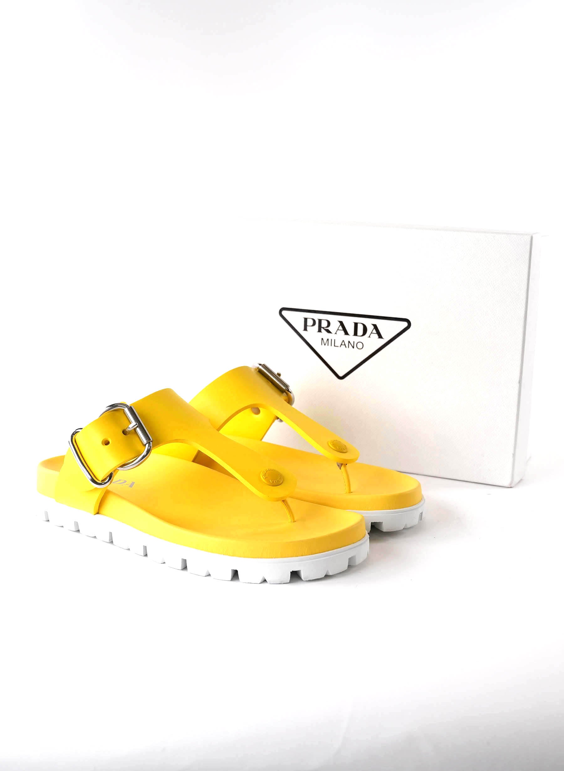 Prada EVA Rubber Buckled Lug Sole 20mm Thong Sandals