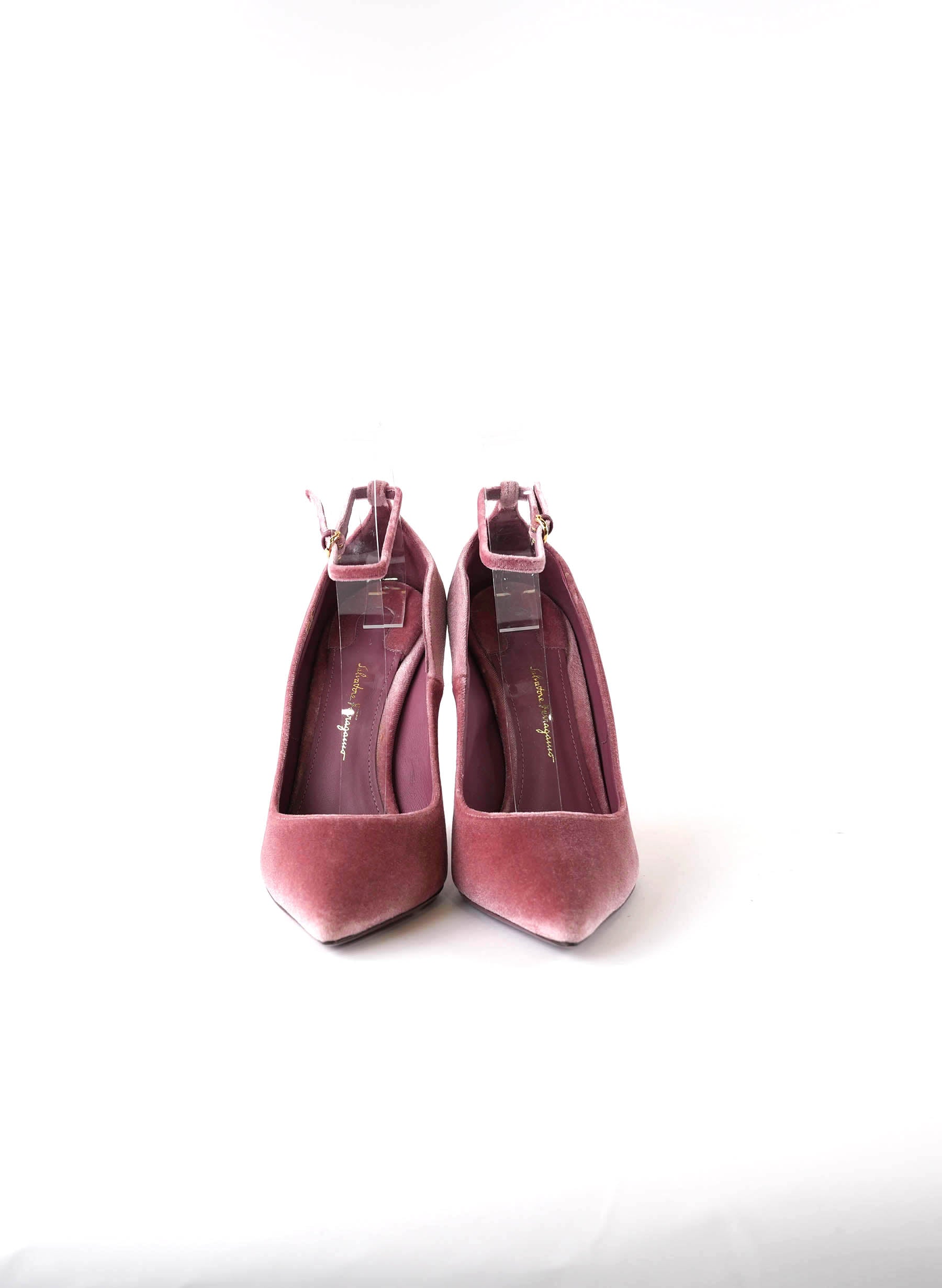 Salvatore Ferragamo Pink Tivoli Velvet F-wedge Pumps