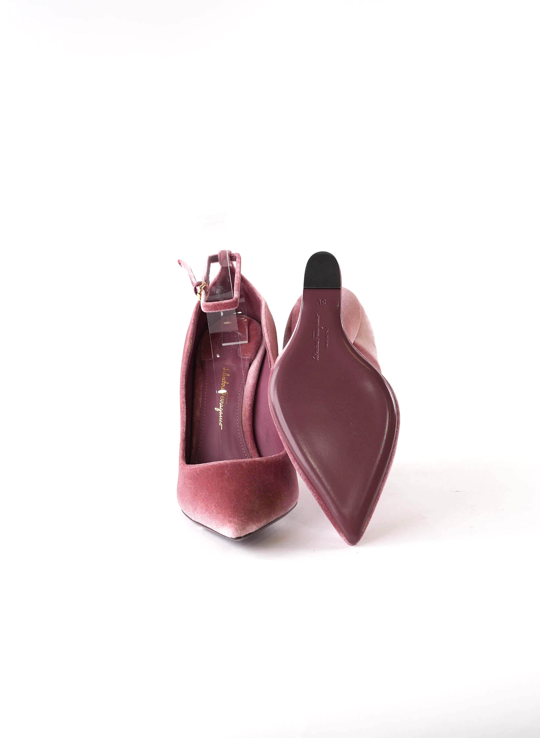 Salvatore Ferragamo Pink Tivoli Velvet F-wedge Pumps