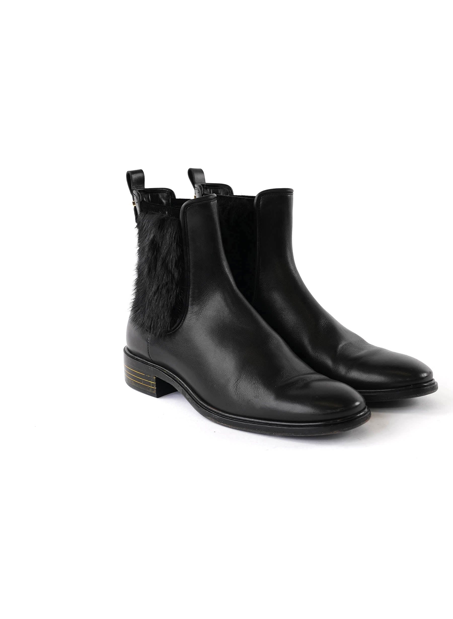 Salvatore Ferragamo Leather and Mink Chelsea Boots