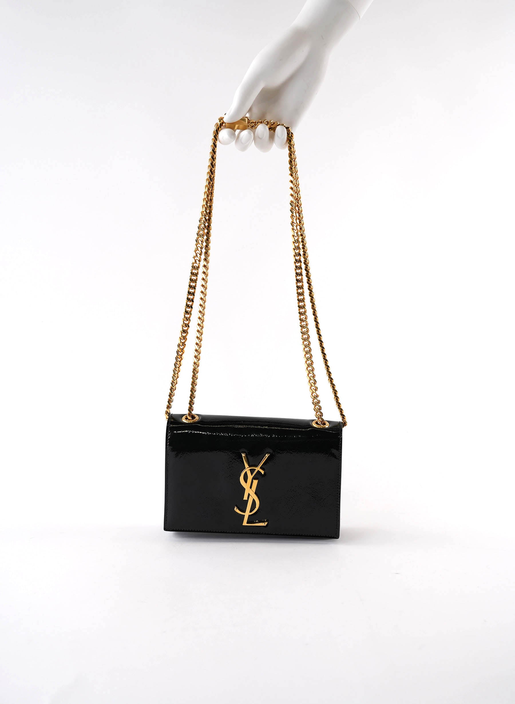 Saint Laurent Black Patent Leather Mini Monogram Kate Bag