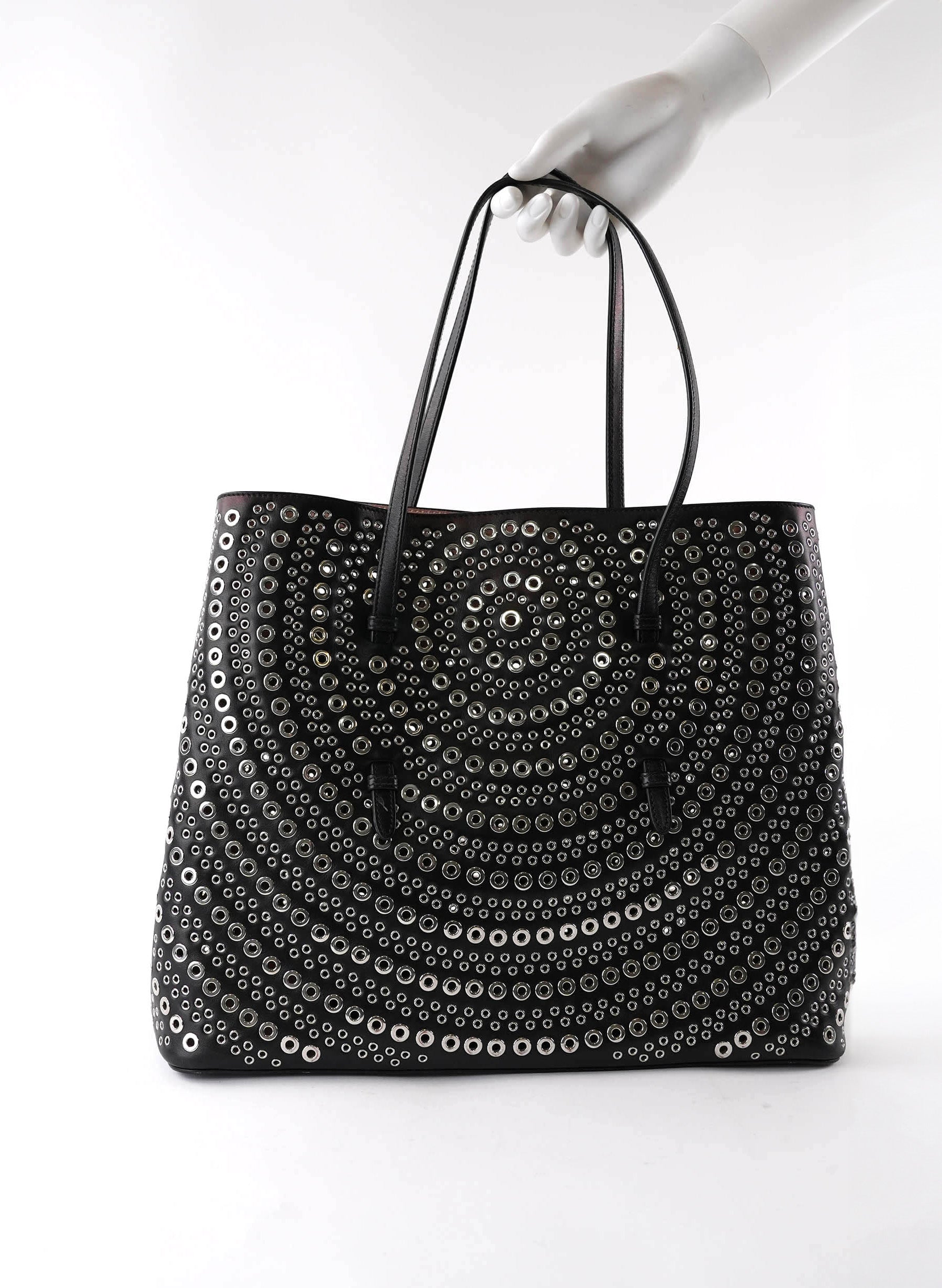 Alaia Calfskin Grommet Studded Large Mina Tote