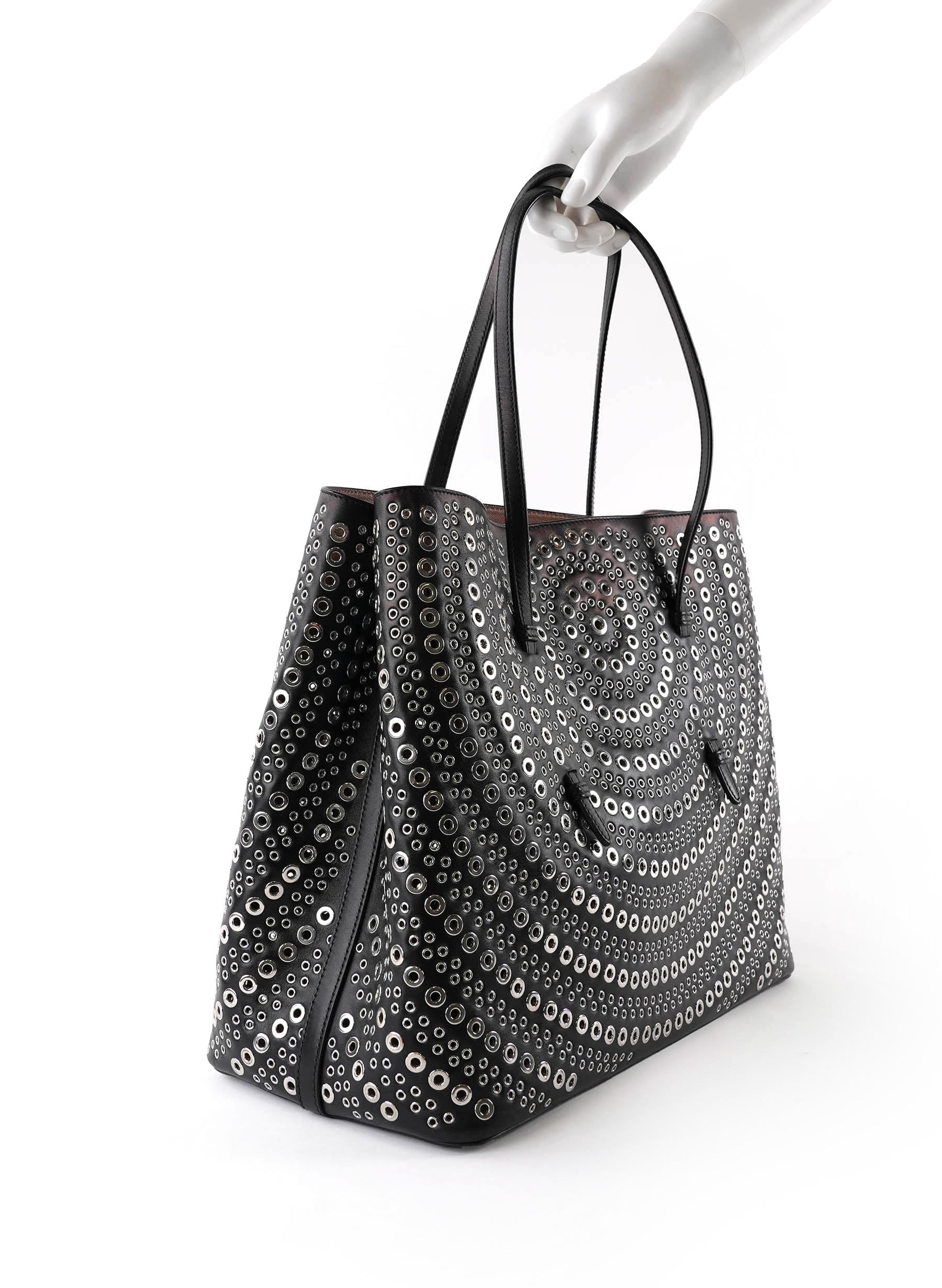 Alaia Calfskin Grommet Studded Large Mina Tote