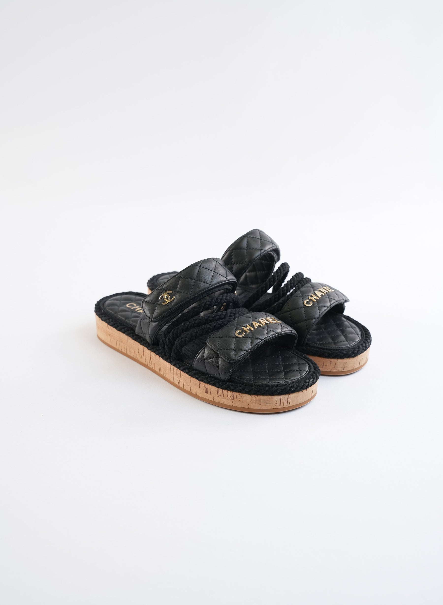 Chanel Leather Quilted Rope Sandals