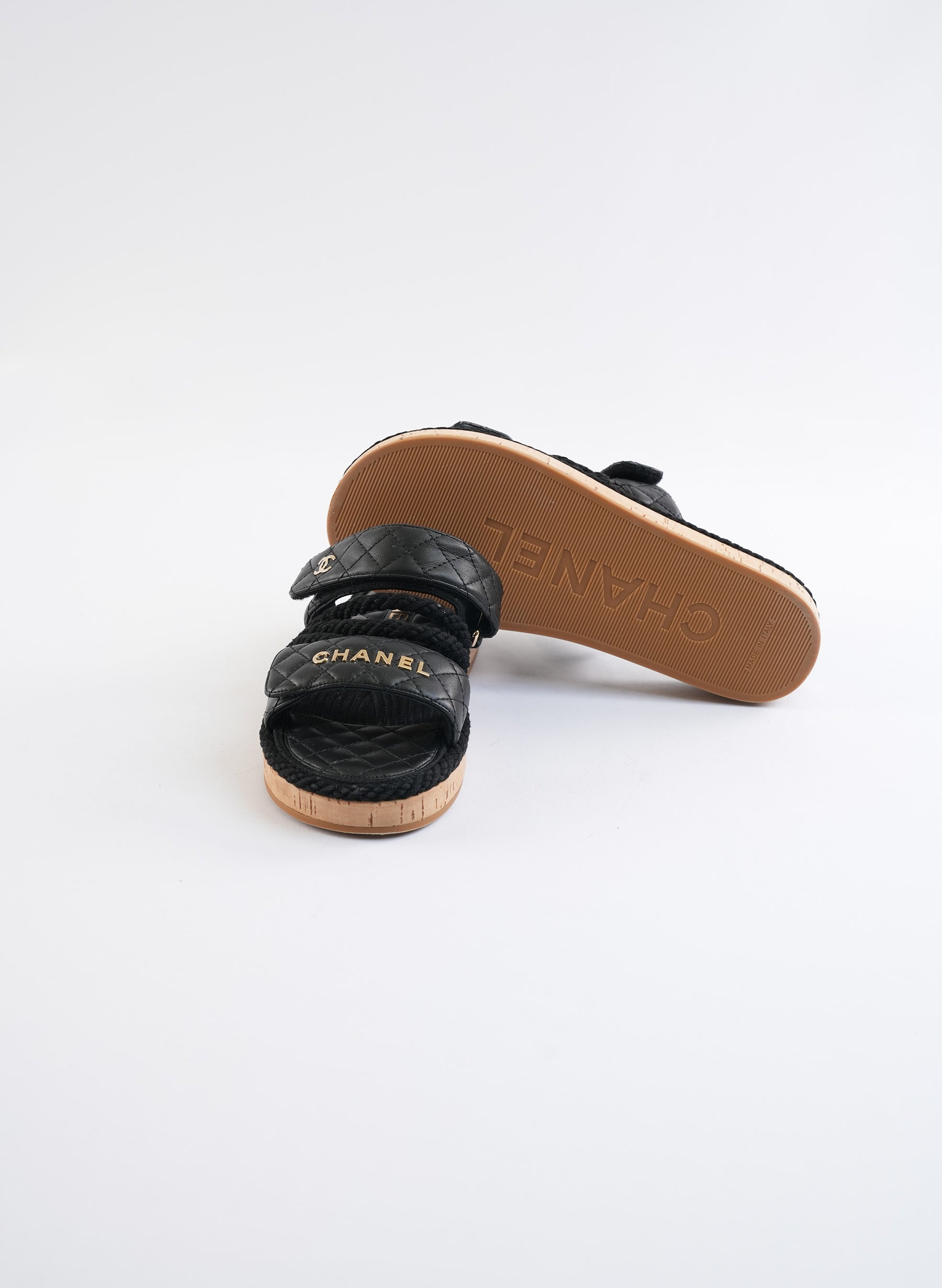 Chanel Leather Quilted Rope Sandals