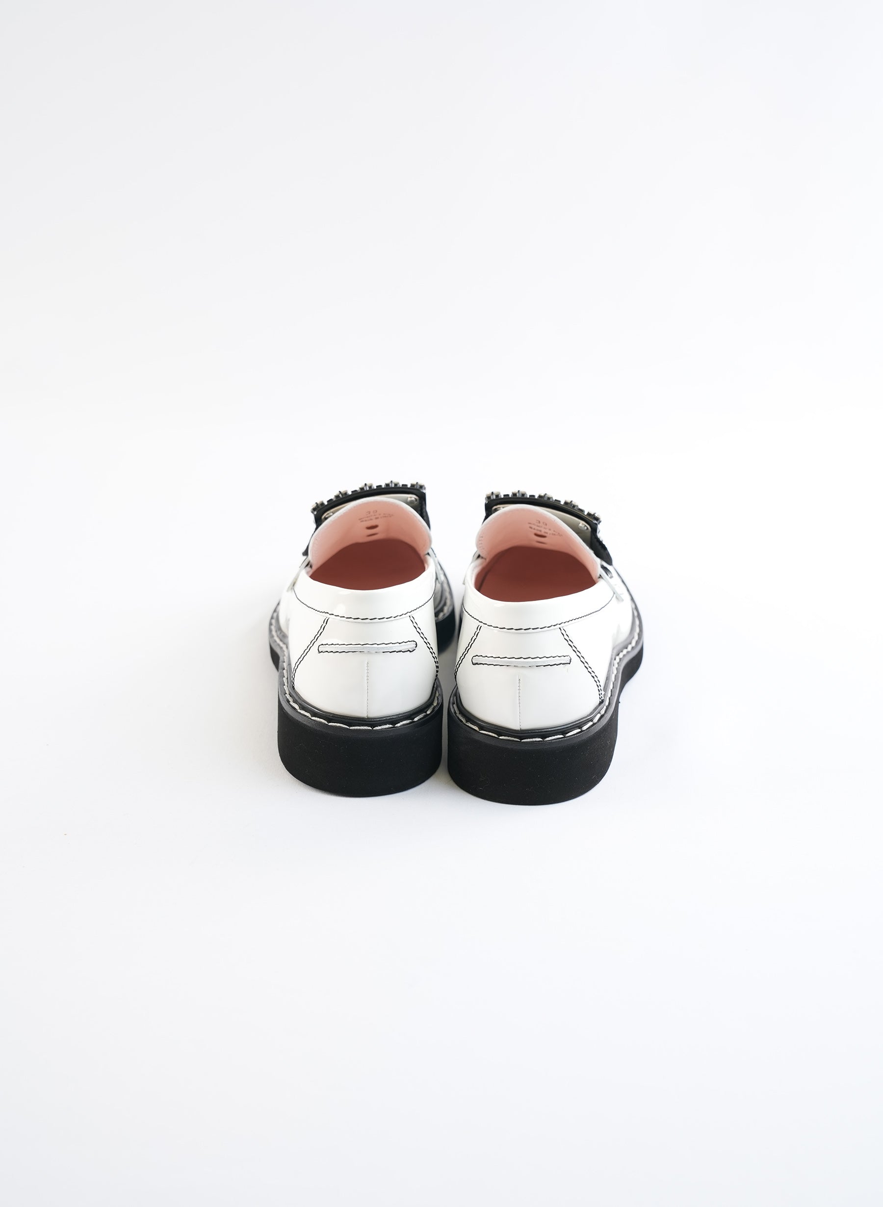 Roger Viver White Patent Crystal Buckle Loafers
