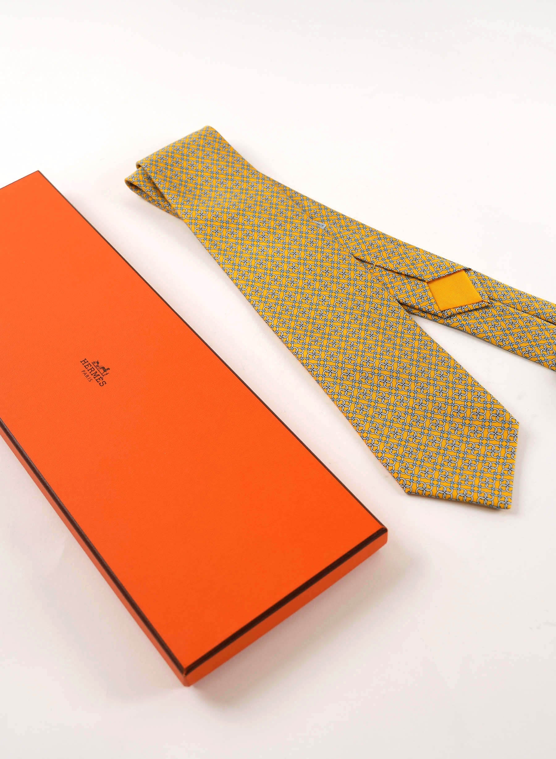 Hermes Yellow Silk Tie