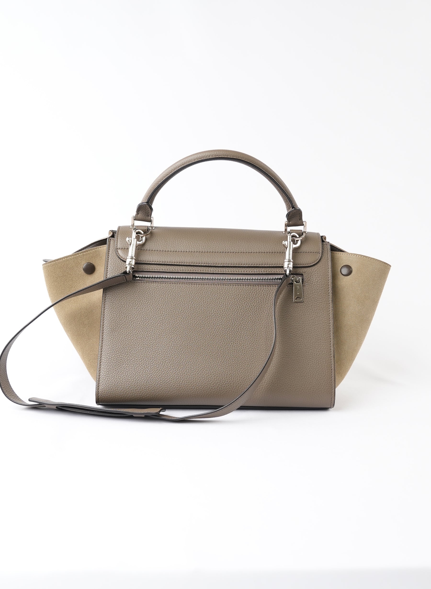 Celine Drummed Calfskin Suede Small Trapeze Souris