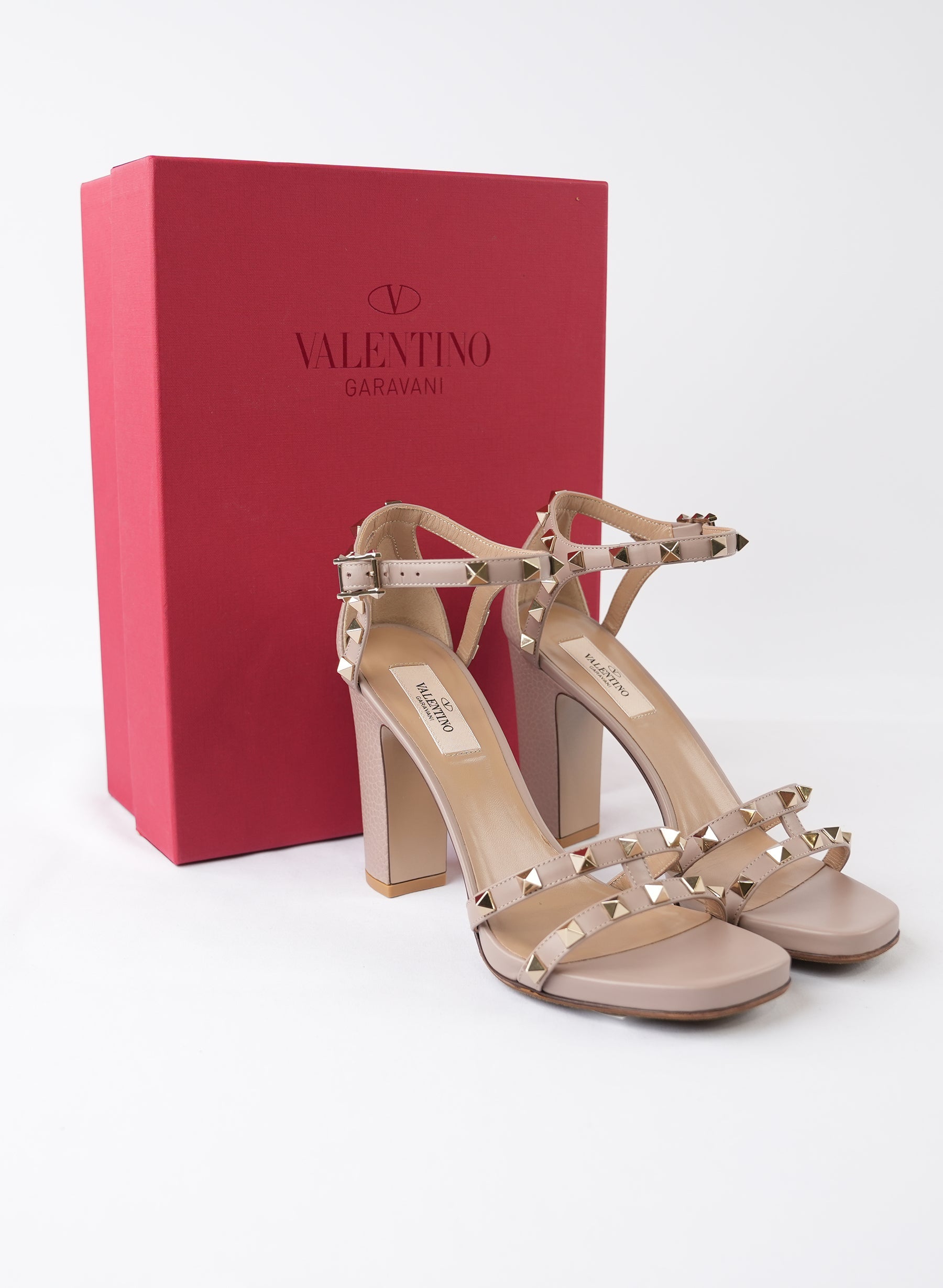 Valentino Garavani Rockstud Ankle Strap Block Heel Sandals