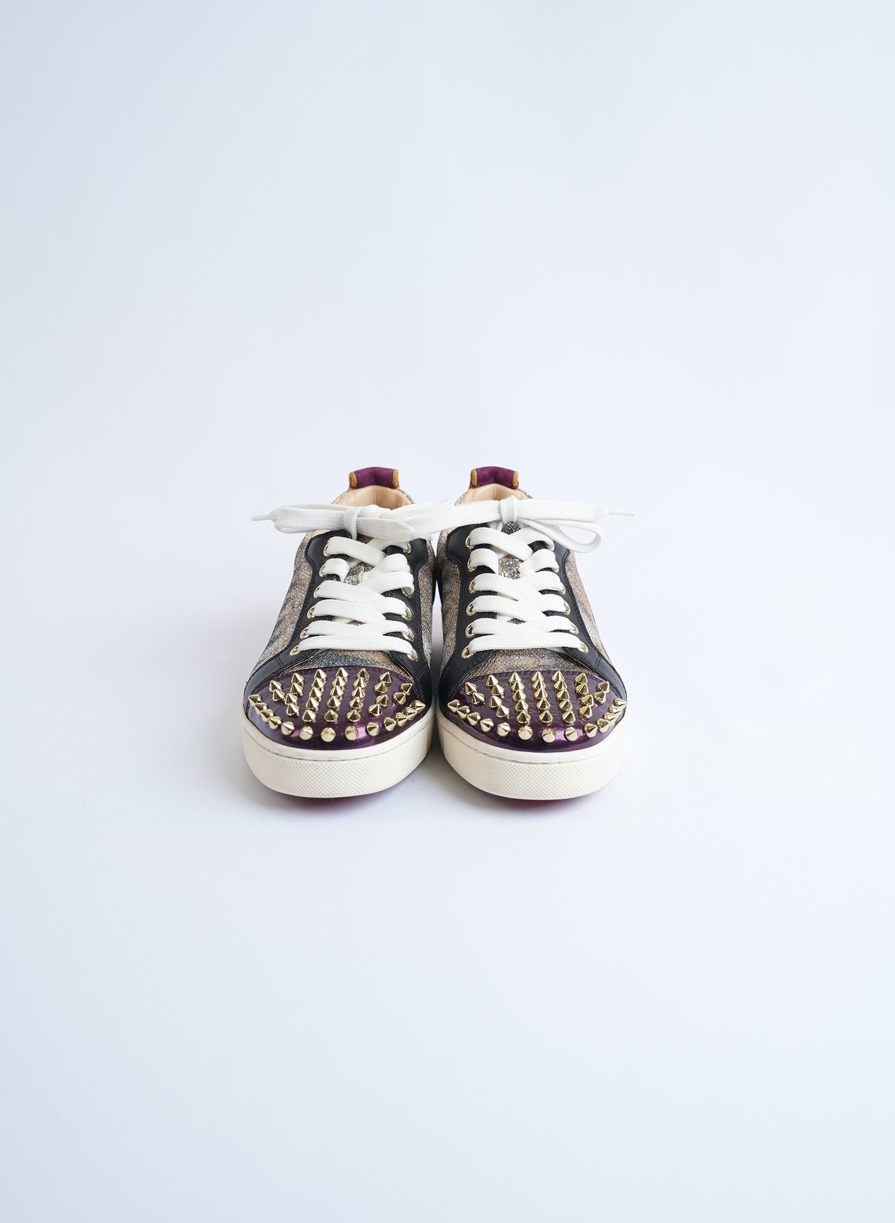 Christian Louboutin Glitter And Leather Louis Junior Spikes Sneakers