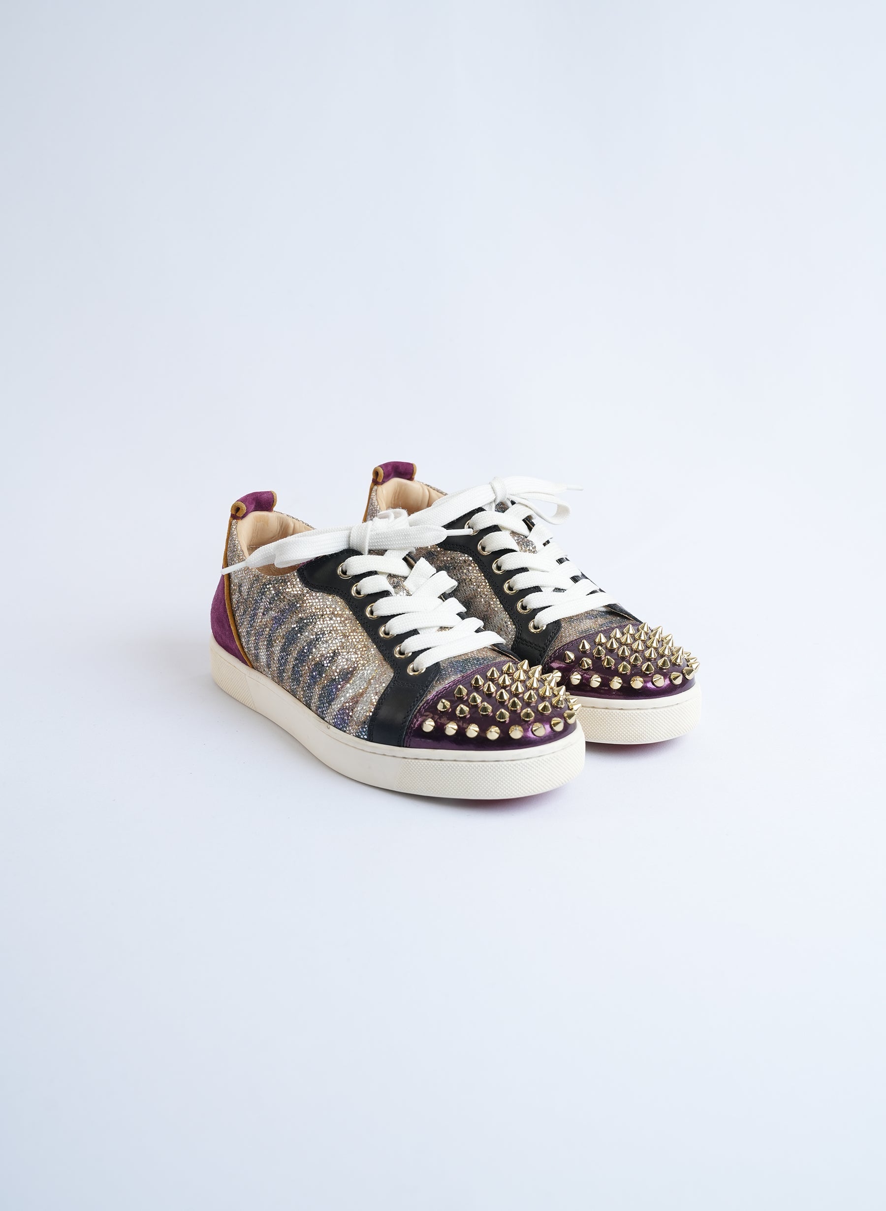 Christian Louboutin Glitter And Leather Louis Junior Spikes Sneakers