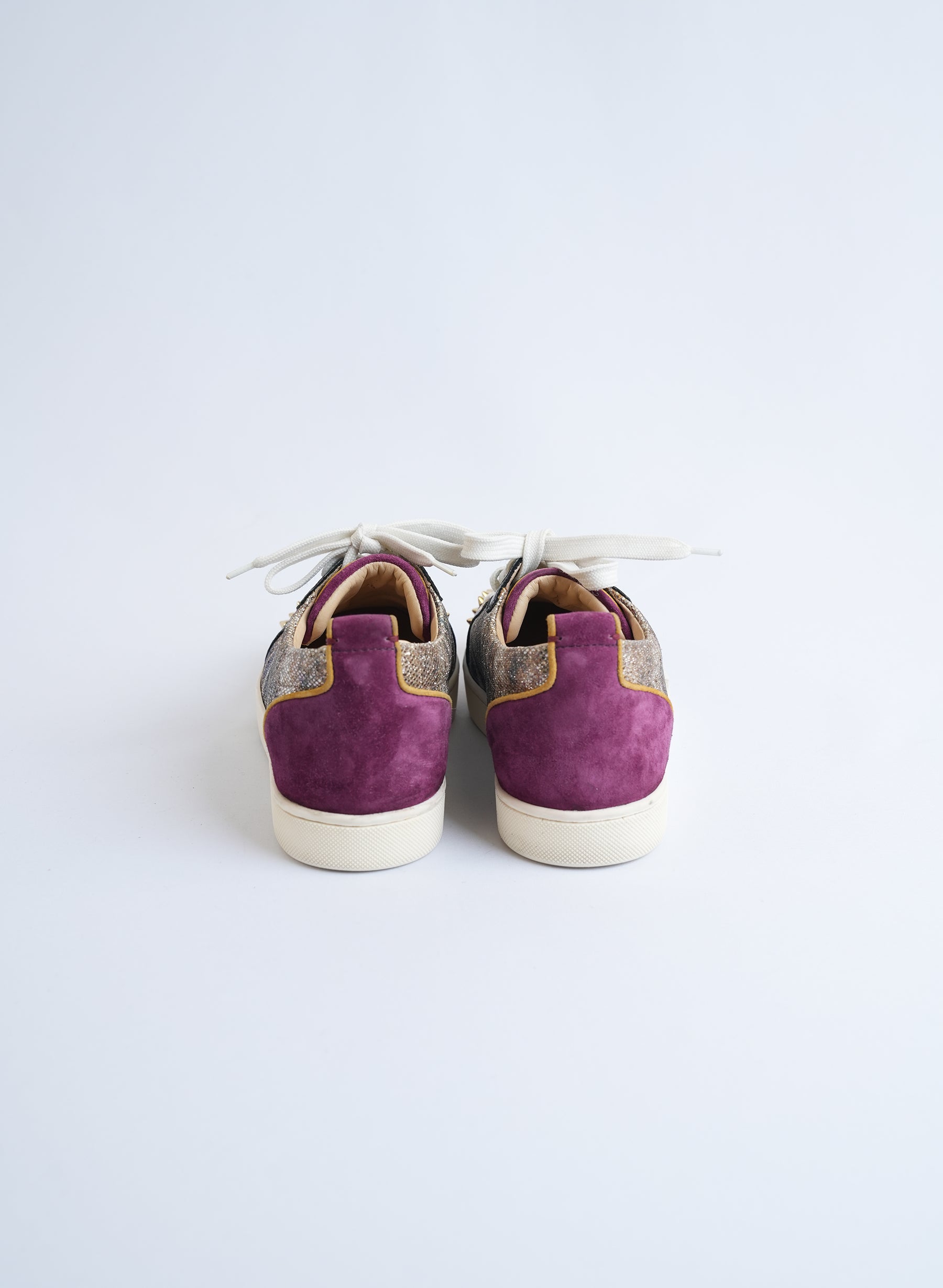 Christian Louboutin Glitter And Leather Louis Junior Spikes Sneakers