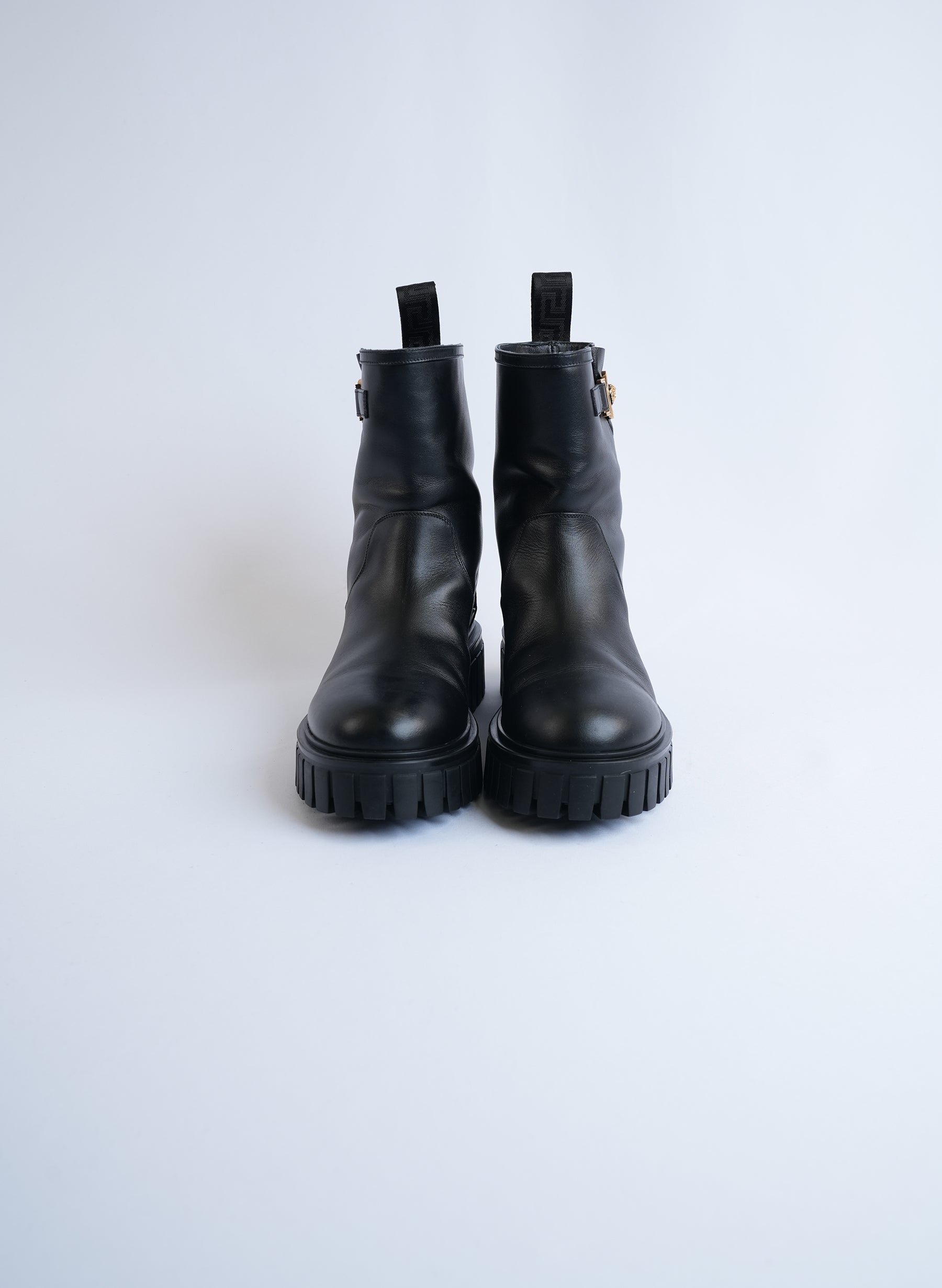 Versace Leather Medusa Combat Boots