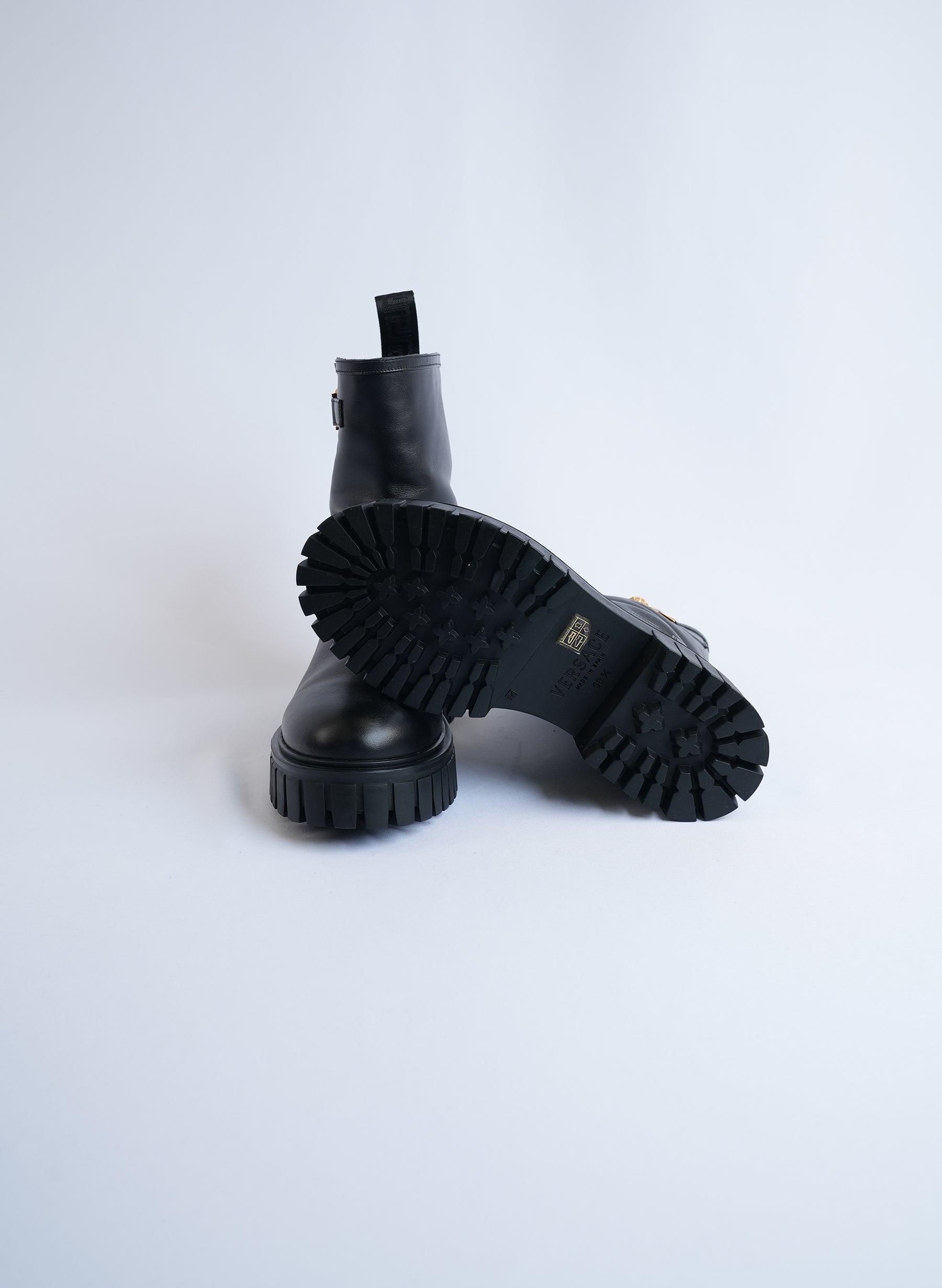 Versace Leather Medusa Combat Boots