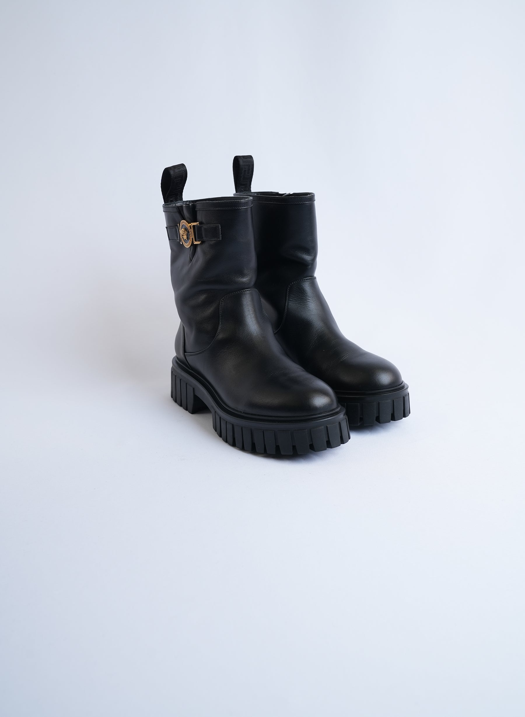 Versace Leather Medusa Combat Boots