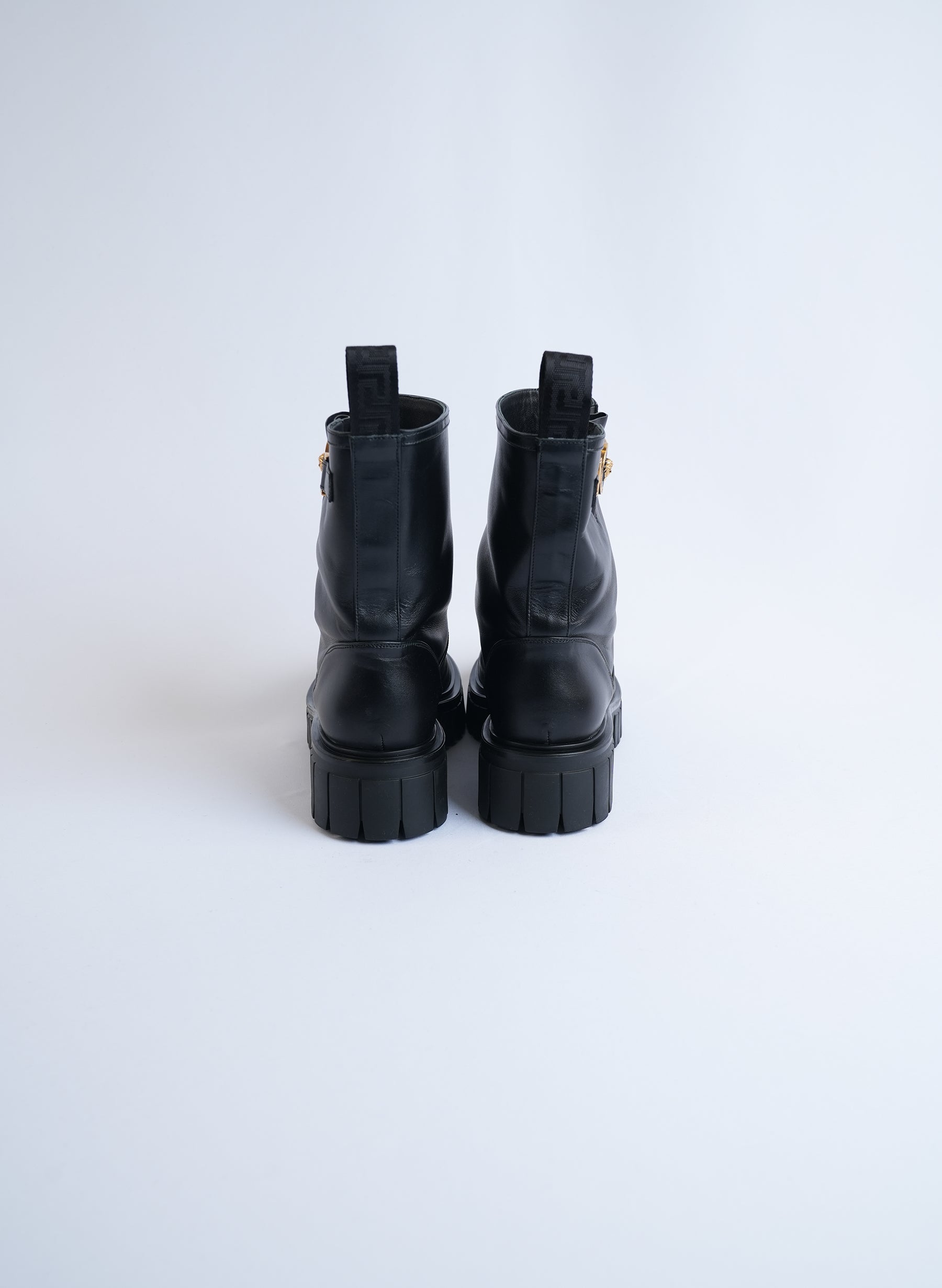 Versace Leather Medusa Combat Boots