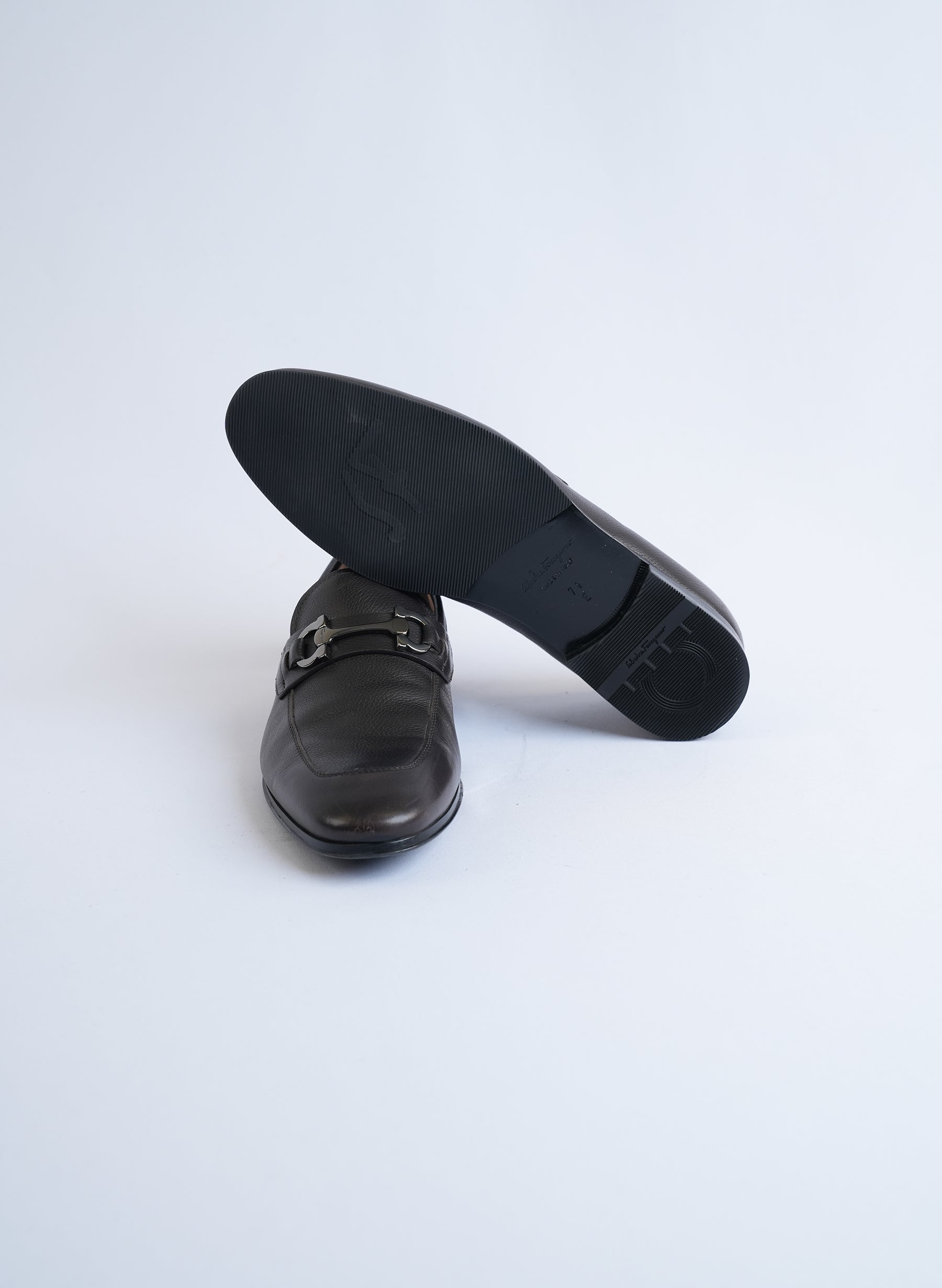 Salvatore Ferragamo Hickory Pebble Leather Loafers
