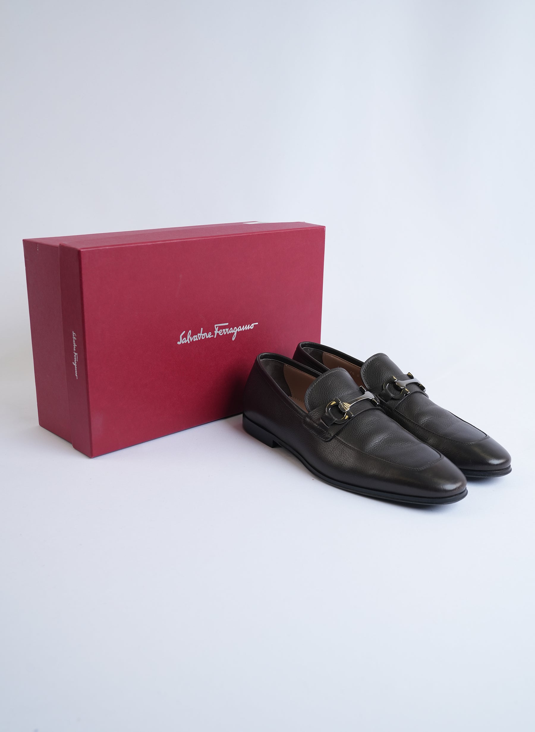Salvatore Ferragamo Hickory Pebble Leather Loafers