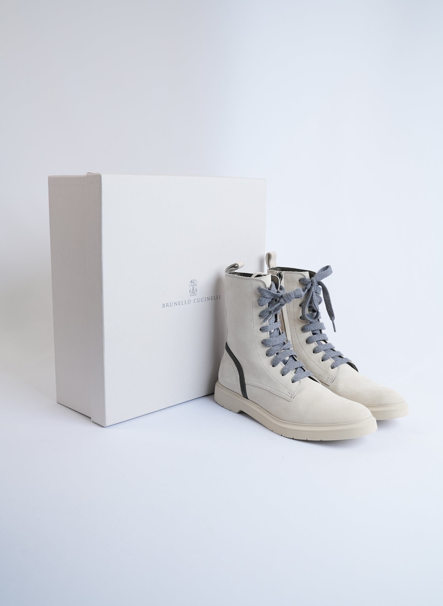 Brunello Cucinelli Embellished Suede Combat Boots