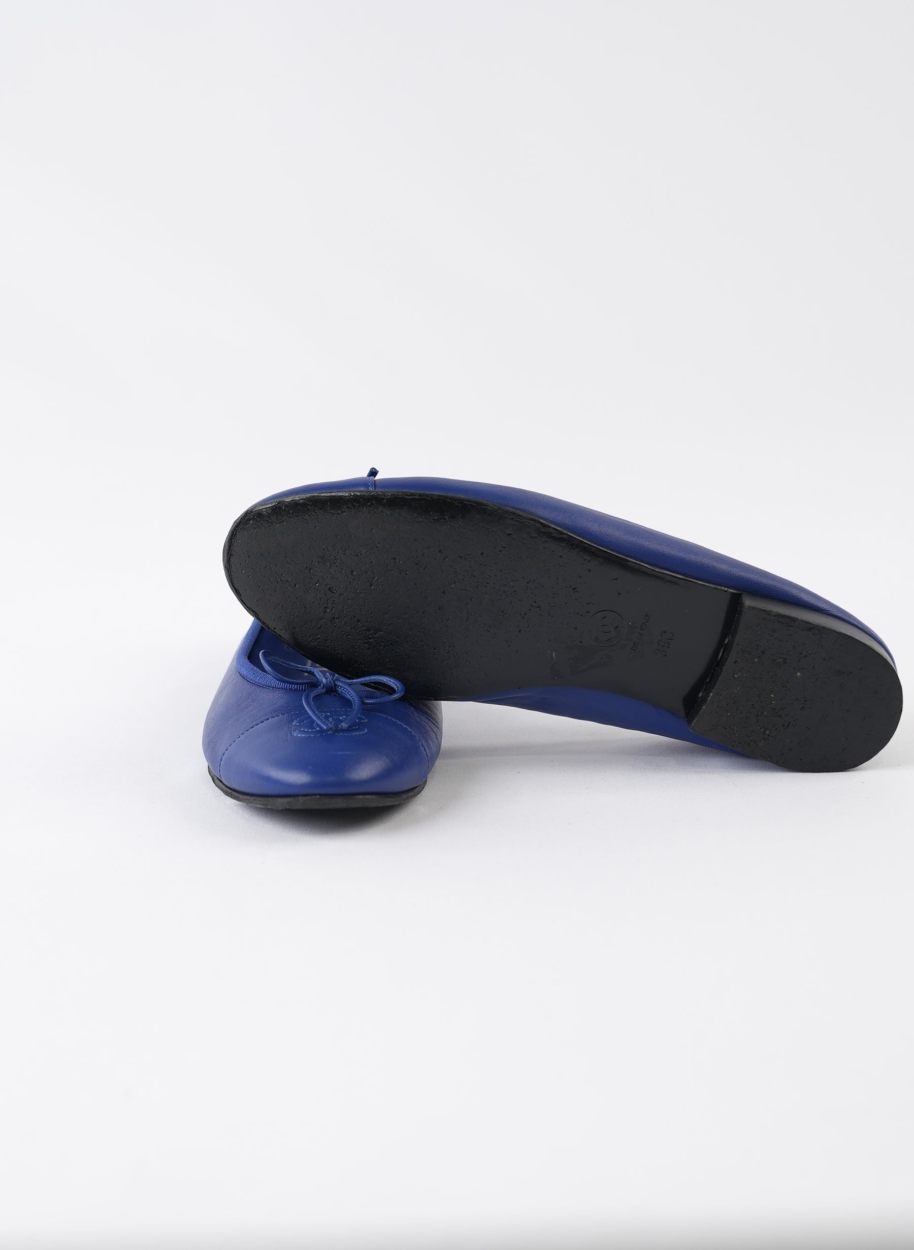 Chanel Blue Leather CC Bow Ballet Flats