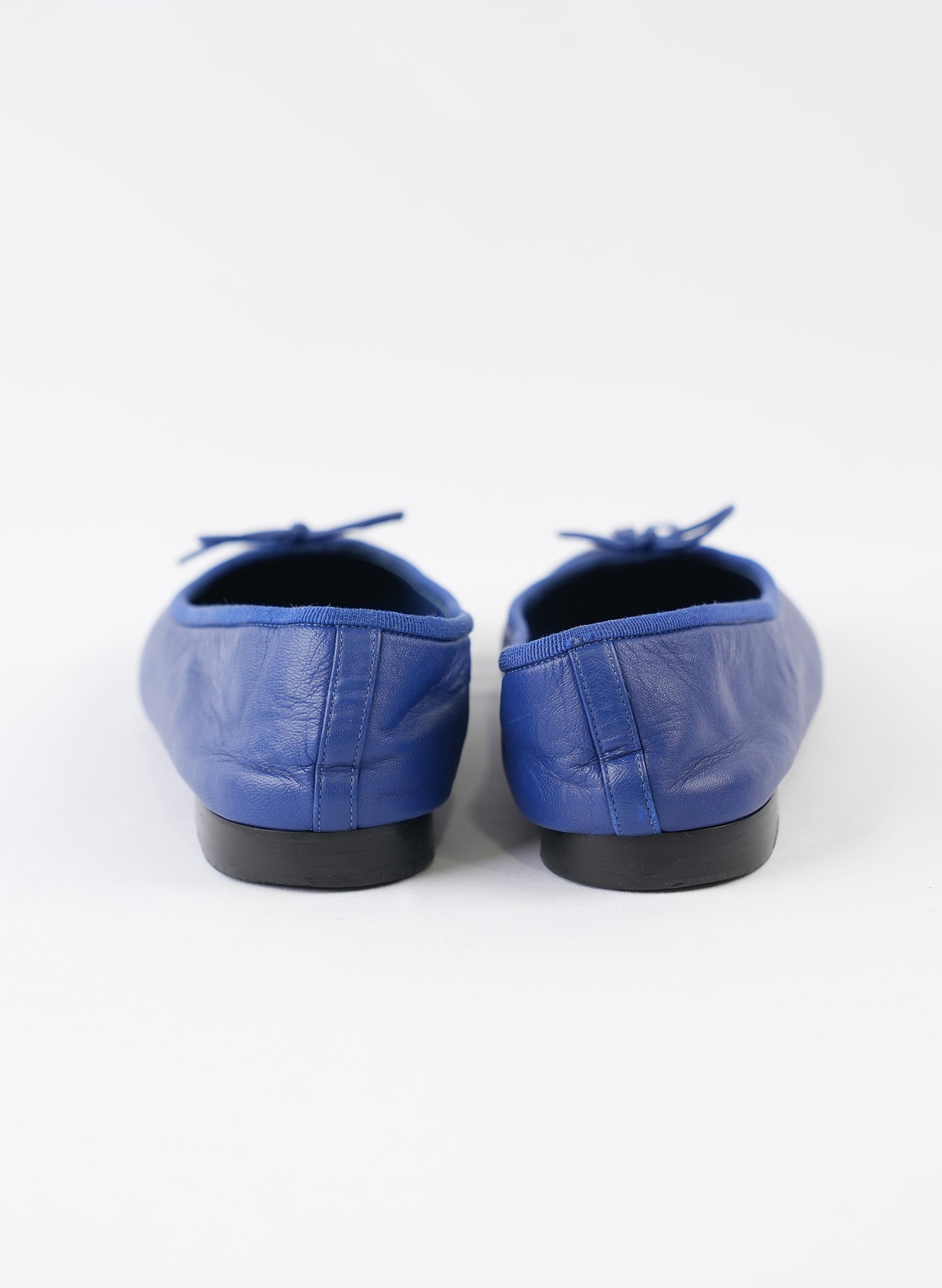 Chanel Blue Leather CC Bow Ballet Flats